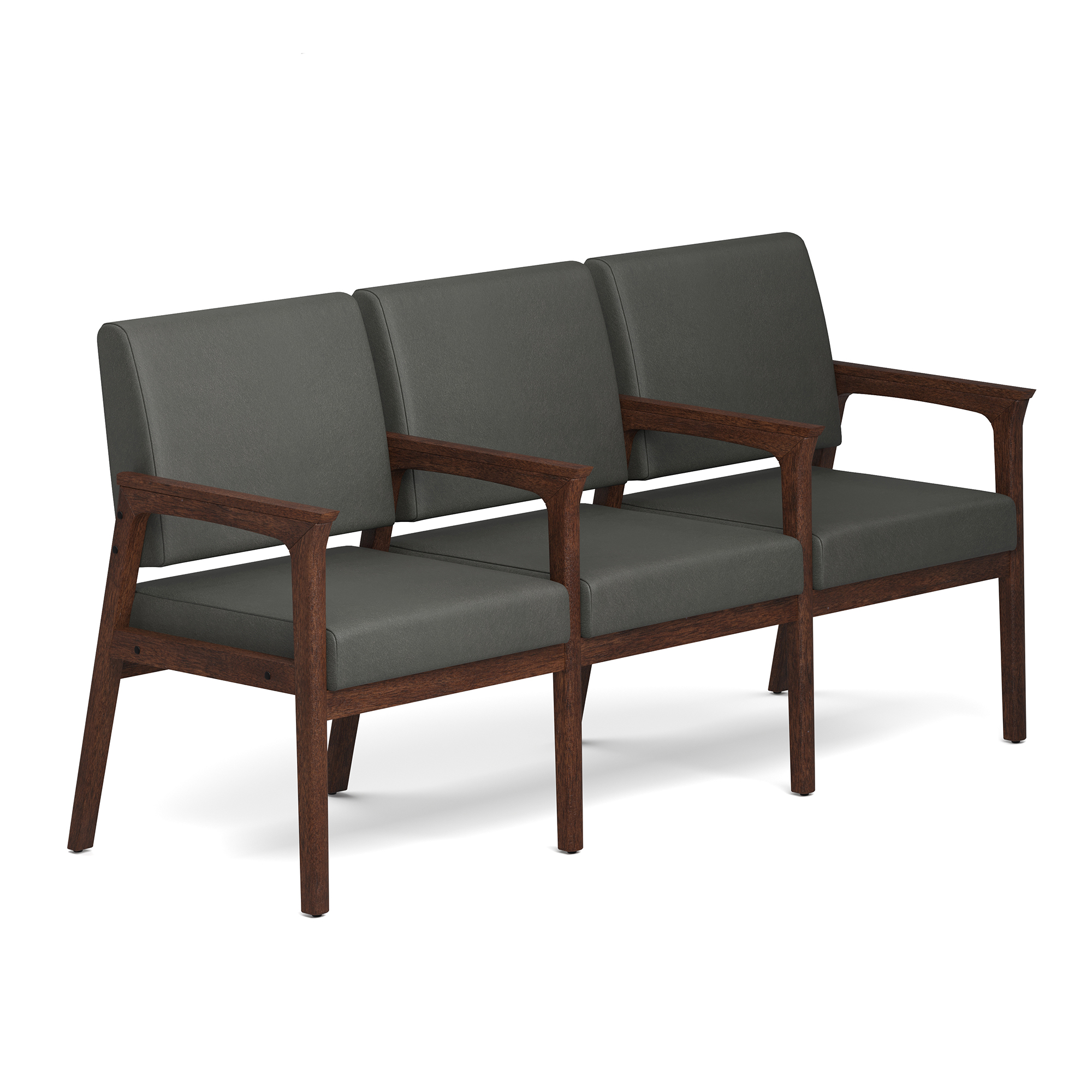 OfficeSource Aiden 3-Seater with Full Arm - Smoke PU Leather - Mocha