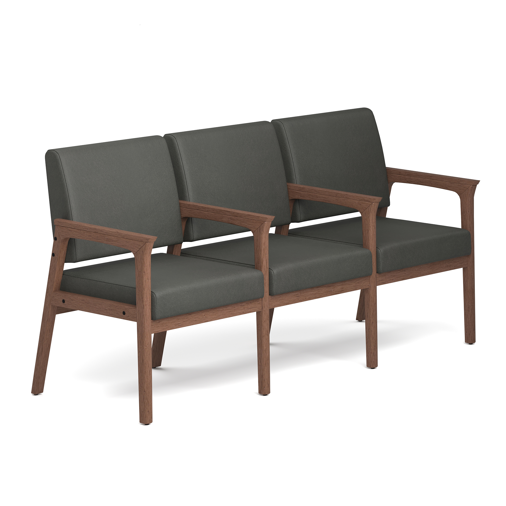 OfficeSource Aiden 3-Seater with Full Arm - Smoke PU Leather - Modern Walnut