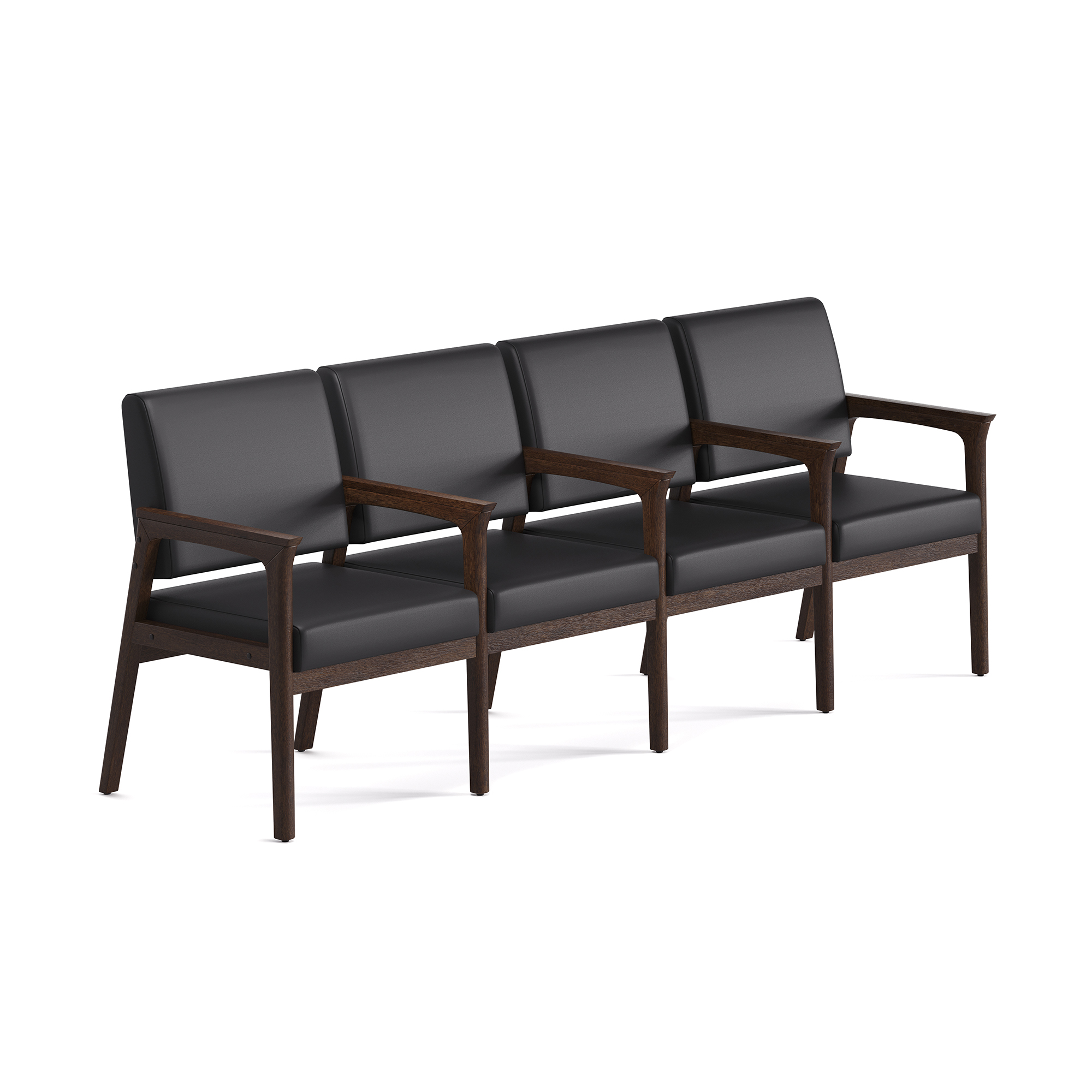 OfficeSource Aiden 4-Seater with Full Arm - Black PU Leather - Mocha