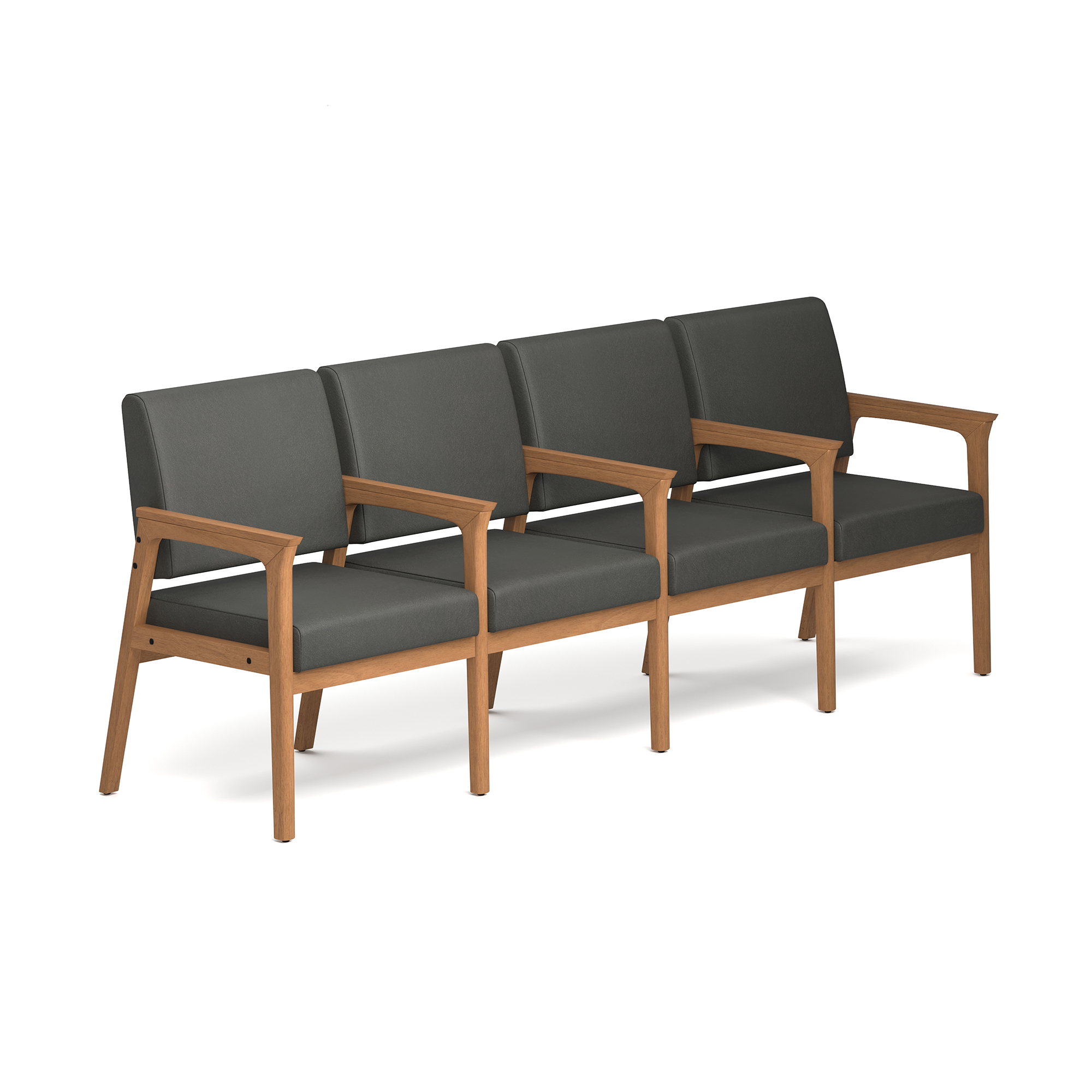 OfficeSource Aiden 4-Seater with Full Arm - Smoke PU Leather - Natural