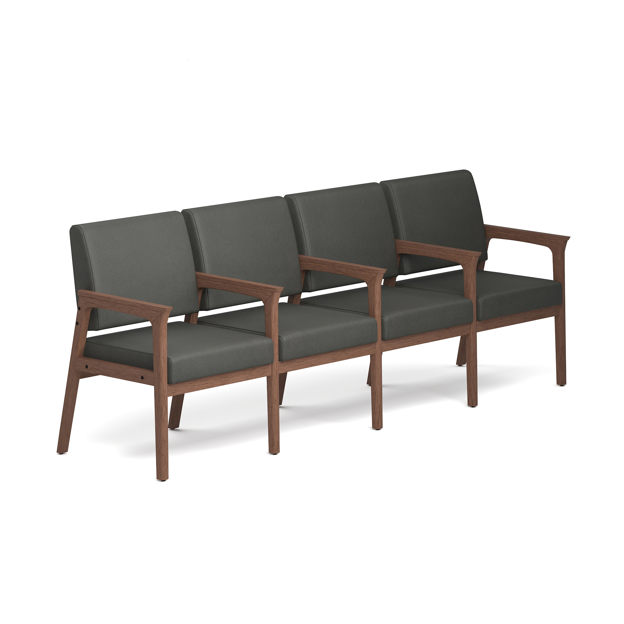 OfficeSource Aiden 4-Seater with Full Arm - Smoke PU Leather - Modern Walnut