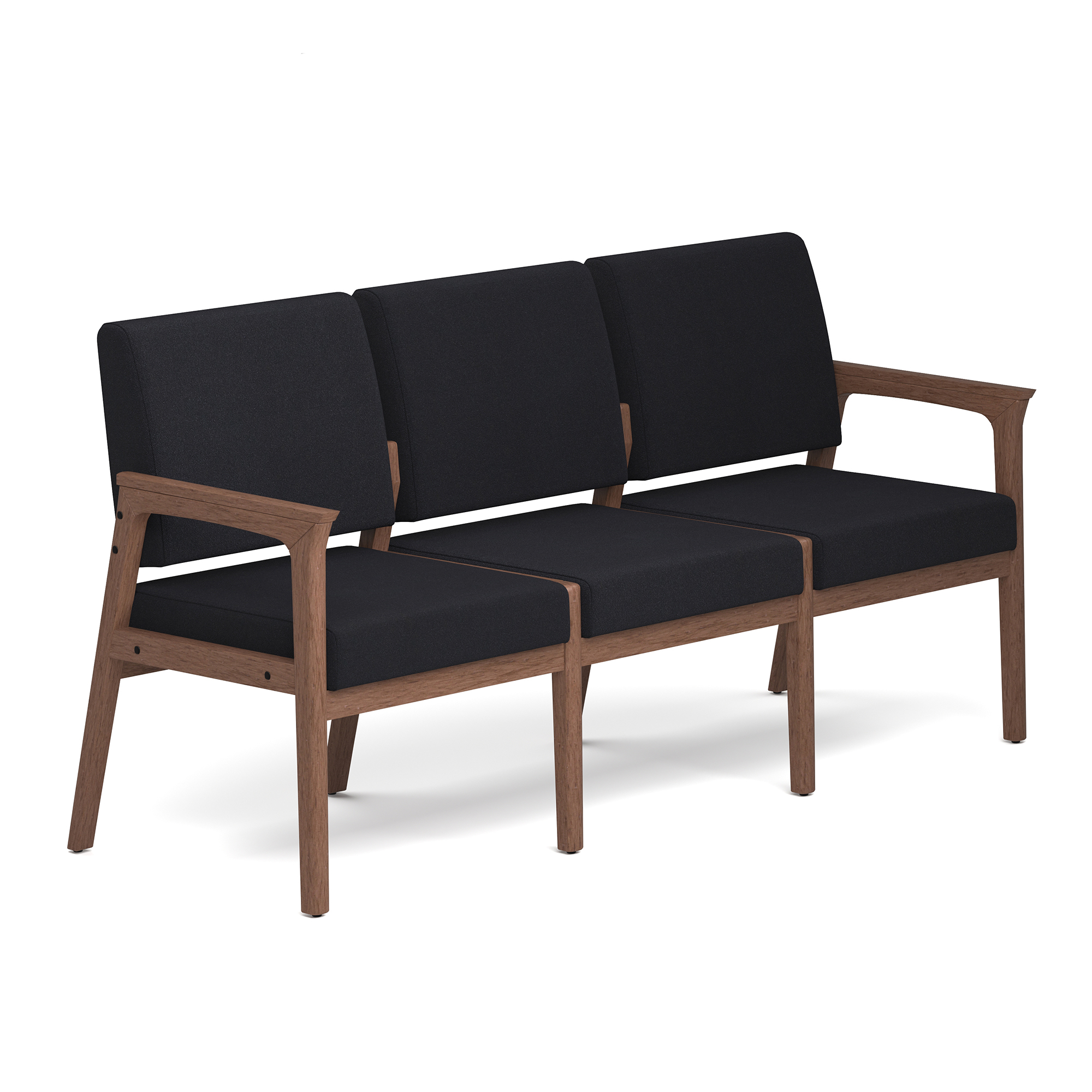 OfficeSource Aiden 3-Seater with Half Arm - Black Fabric - Modern Walnut
