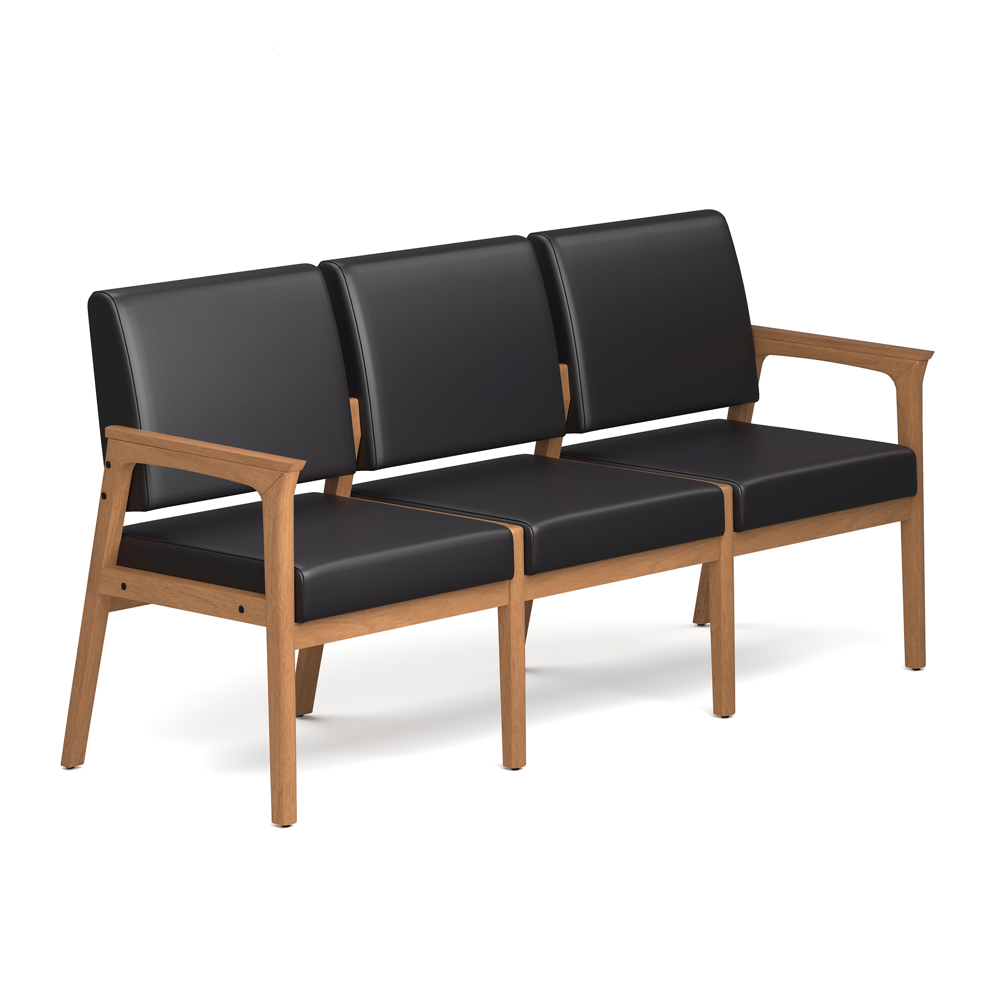 OfficeSource Aiden 3-Seater with Half Arm - Black PU Leather - Natural