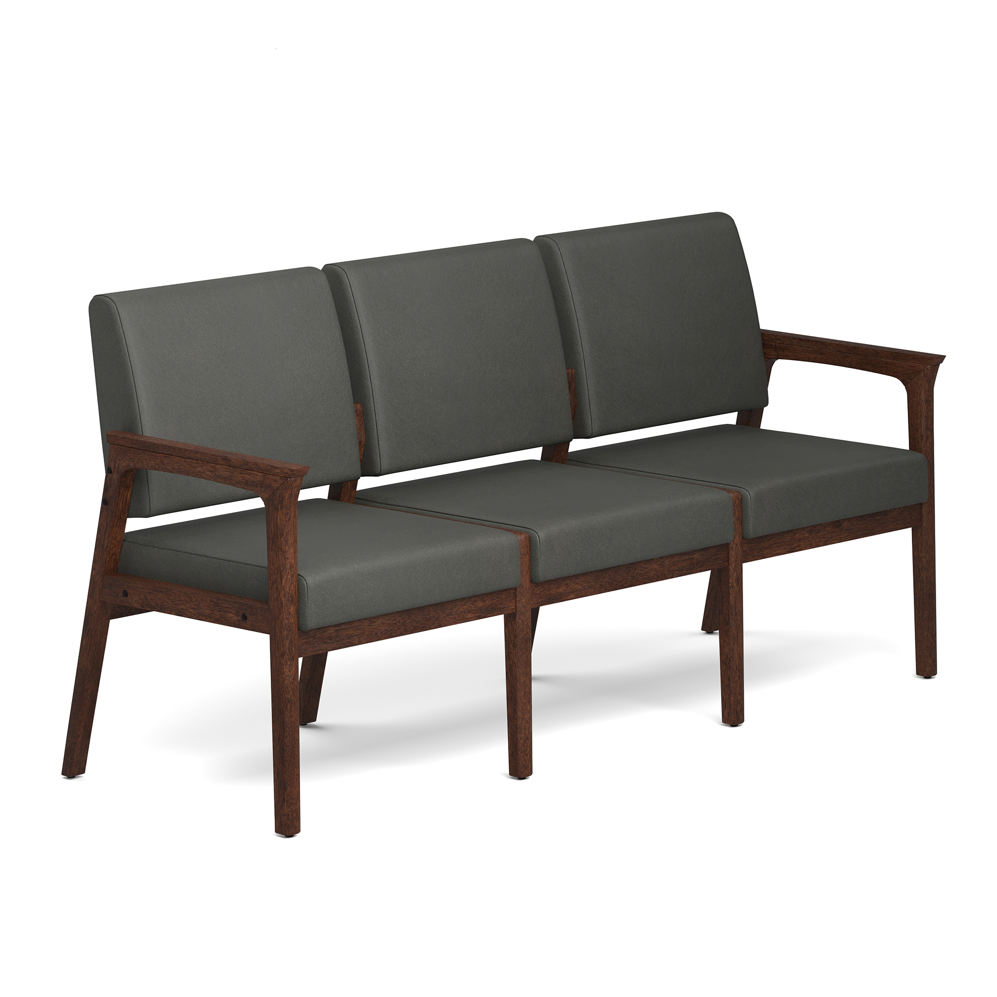 OfficeSource Aiden 3-Seater with Half Arm - Smoke PU Leather - Mocha