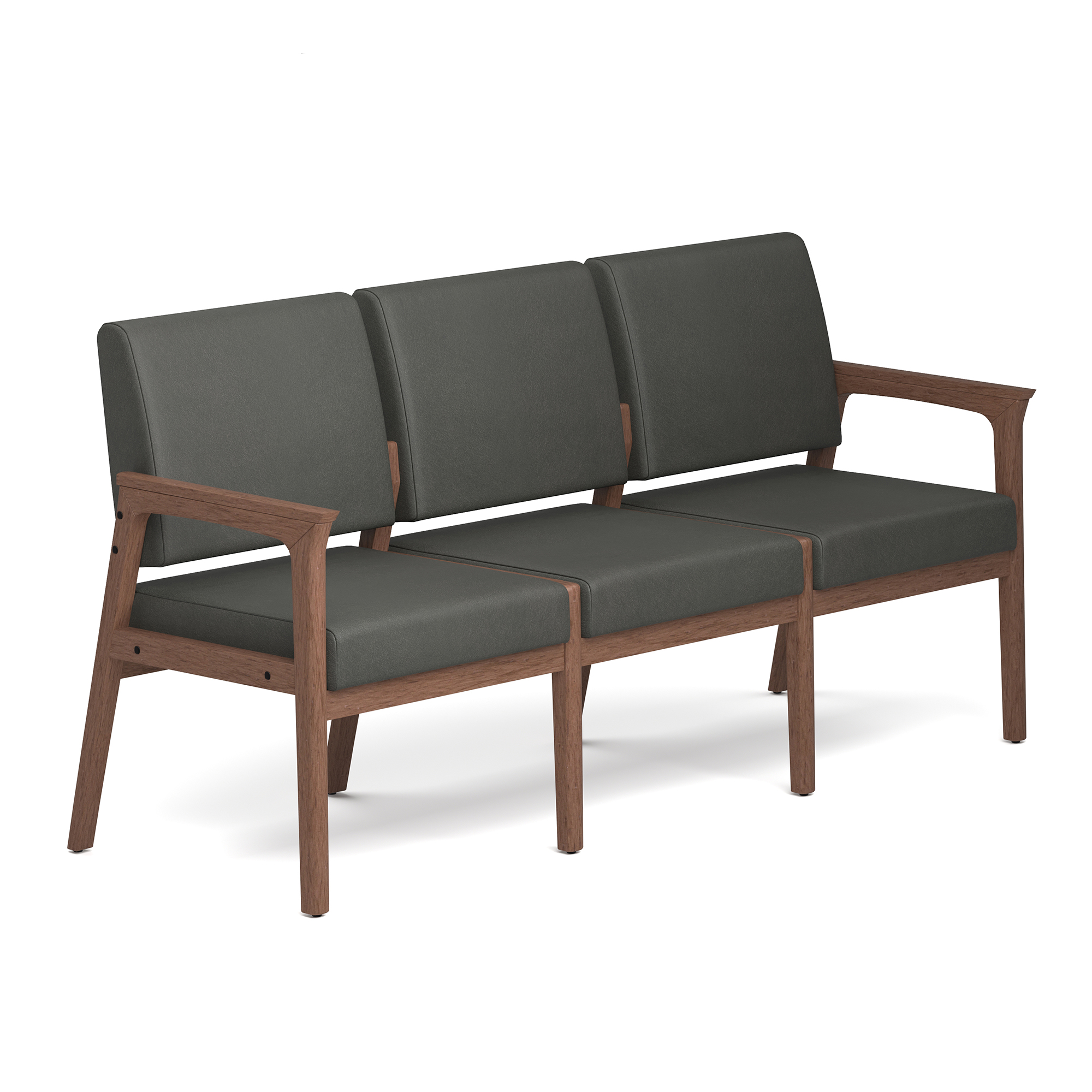 OfficeSource Aiden 3-Seater with Half Arm - Smoke PU Leather - Modern Walnut