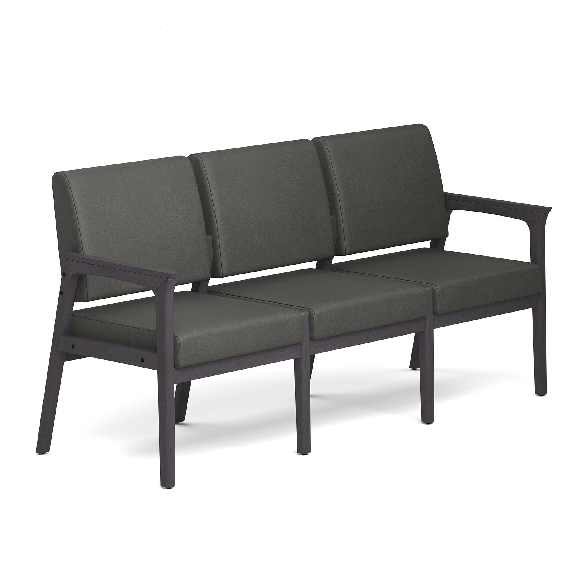 OfficeSource Aiden 3-Seater with Half Arm - Smoke PU Leather - Coastal Gray