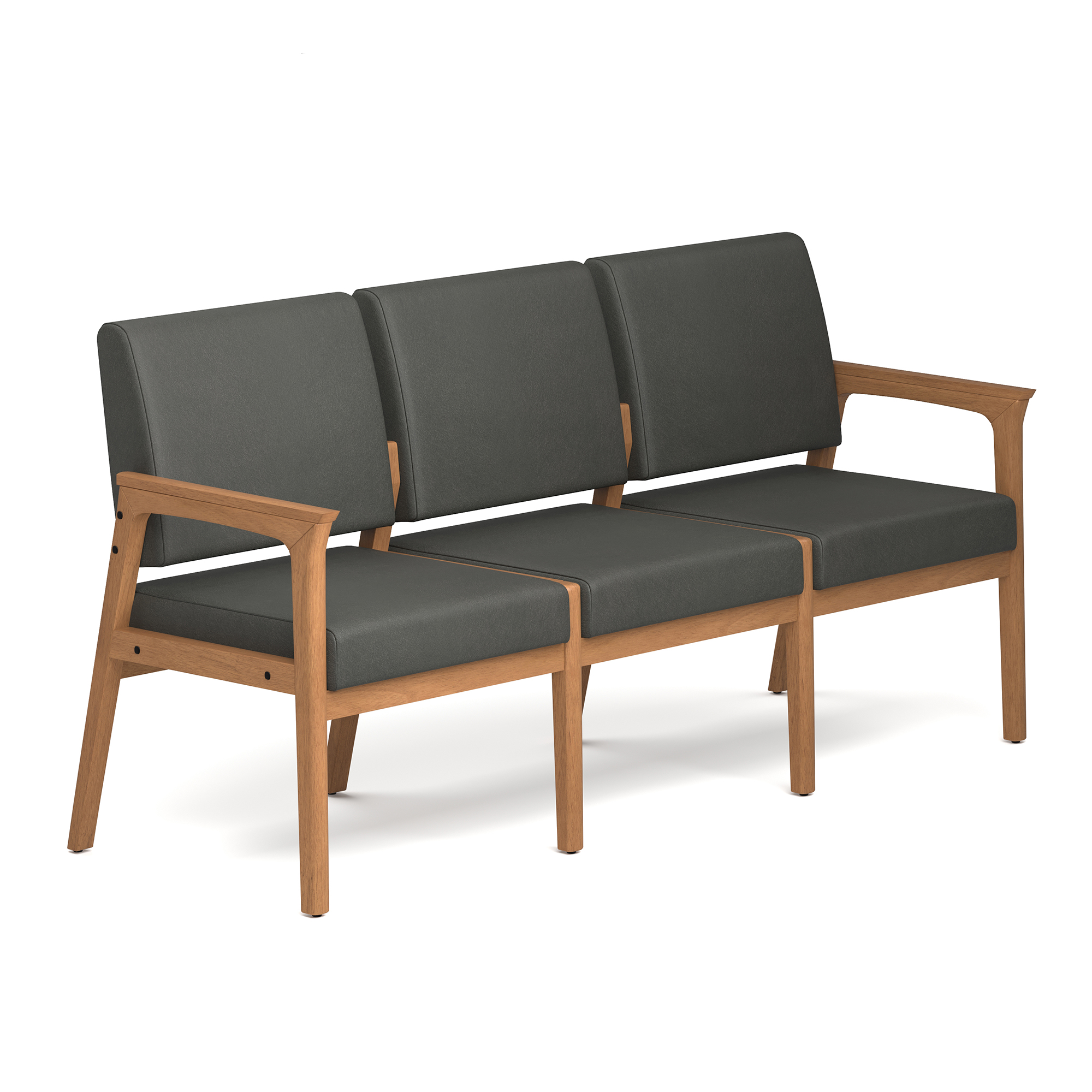 OfficeSource Aiden 3-Seater with Half Arm - Smoke PU Leather - Natural