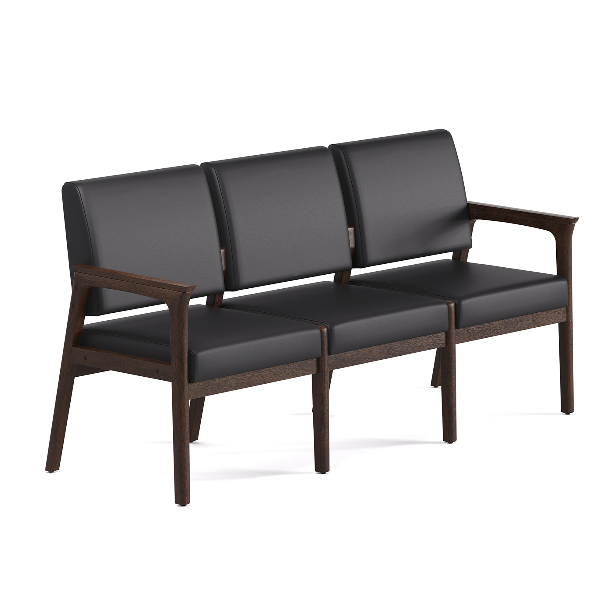 OfficeSource Aiden 3-Seater with Half Arm - Black PU Leather - Mocha