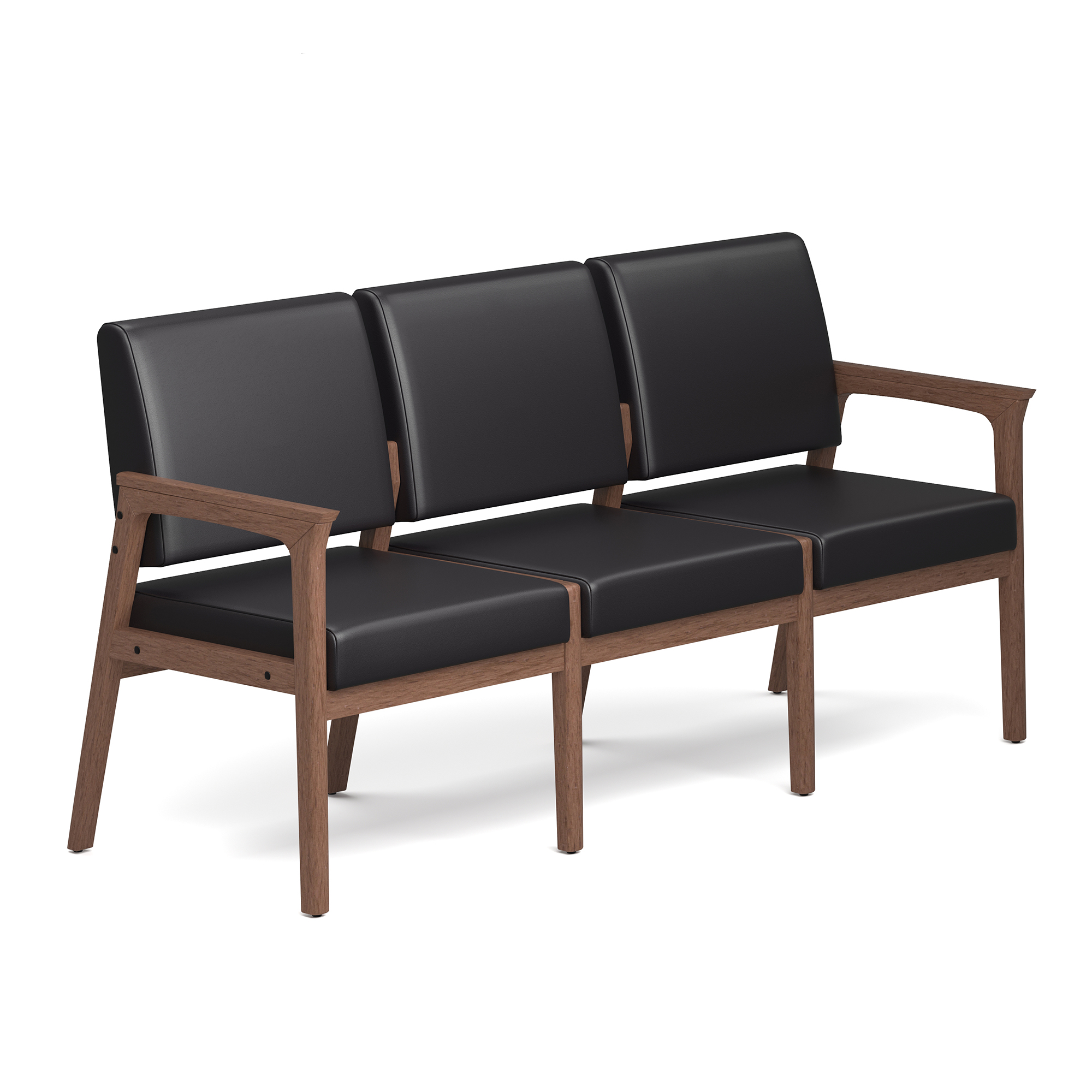 OfficeSource Aiden 3-Seater with Half Arm - Black PU Leather - Modern Walnut