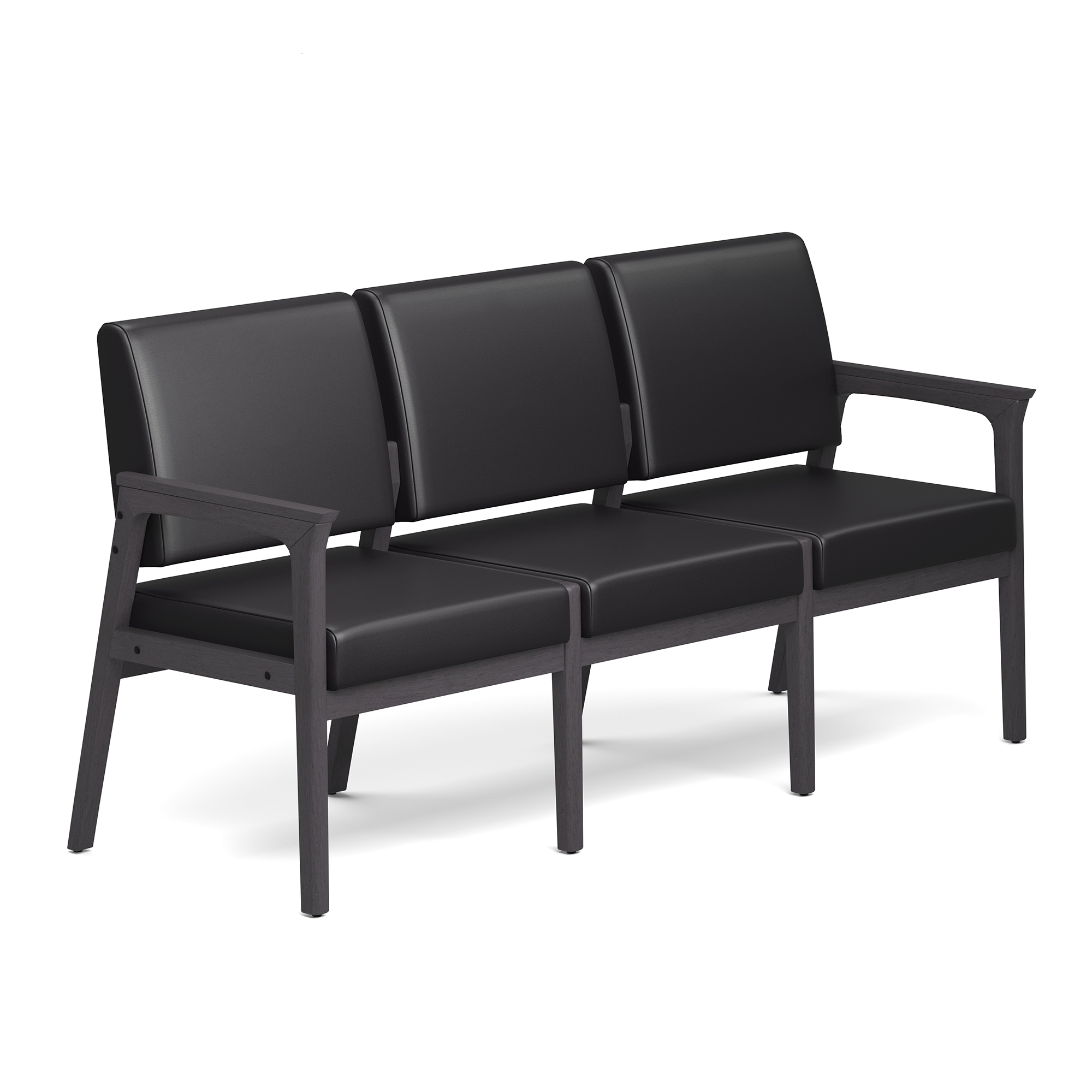 OfficeSource Aiden 3-Seater with Half Arm - Black PU Leather - Coastal Gray