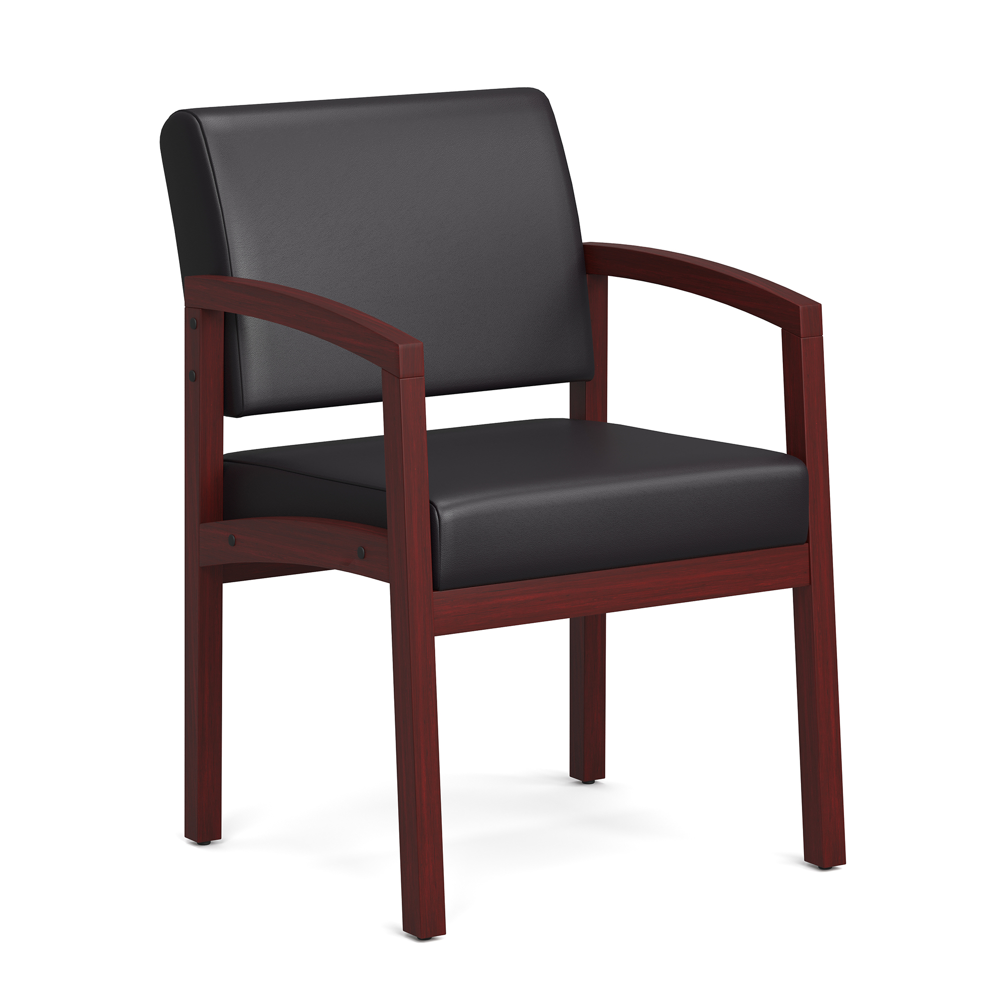 Baker Single Seat with Full Arm - Black PU Leather - Mahogany