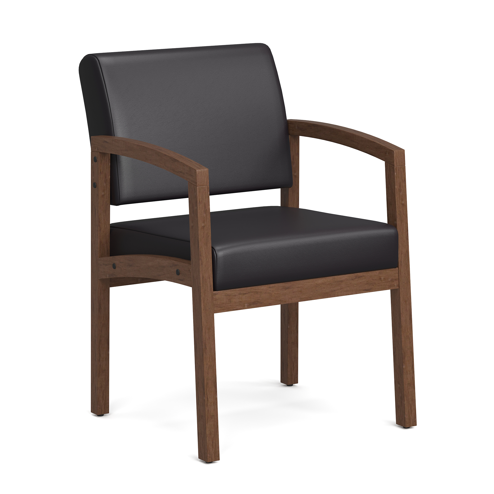 Baker Single Seat with Full Arm - Black PU Leather - Modern Walnut