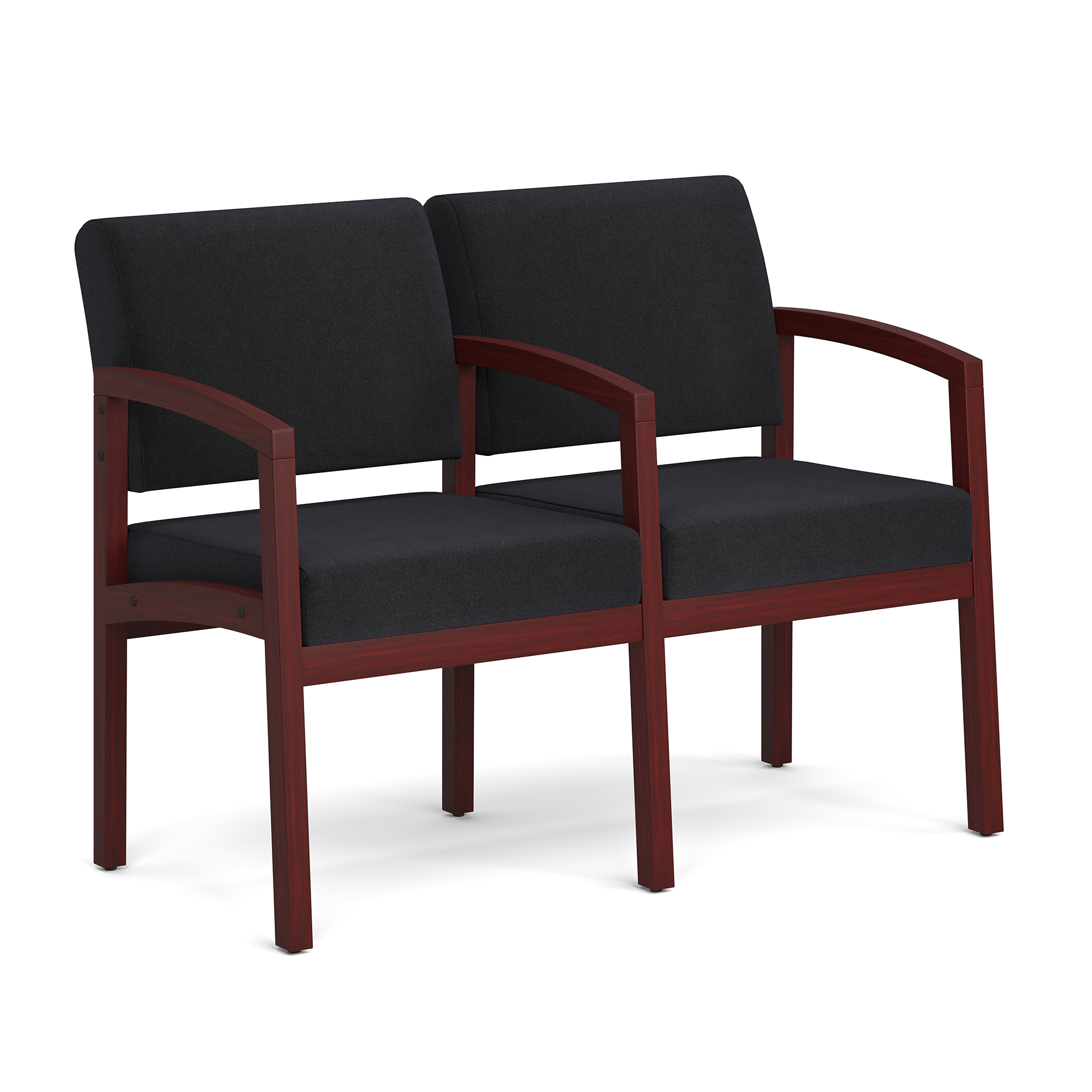 Baker 2-Seater with Full Arm - Black Fabric - Mahogany