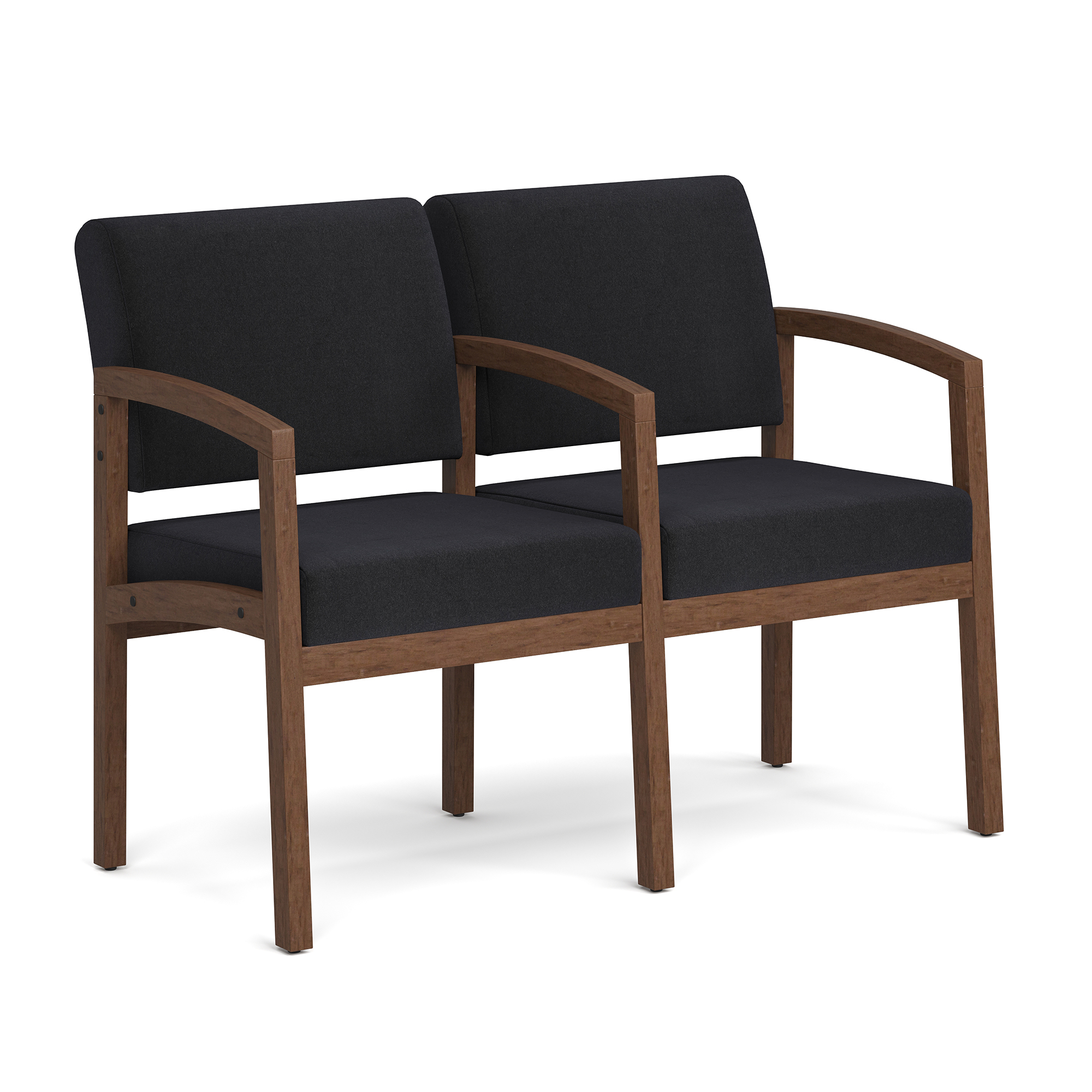 Baker 2-Seater with Full Arm - Black Fabric - Modern Walnut