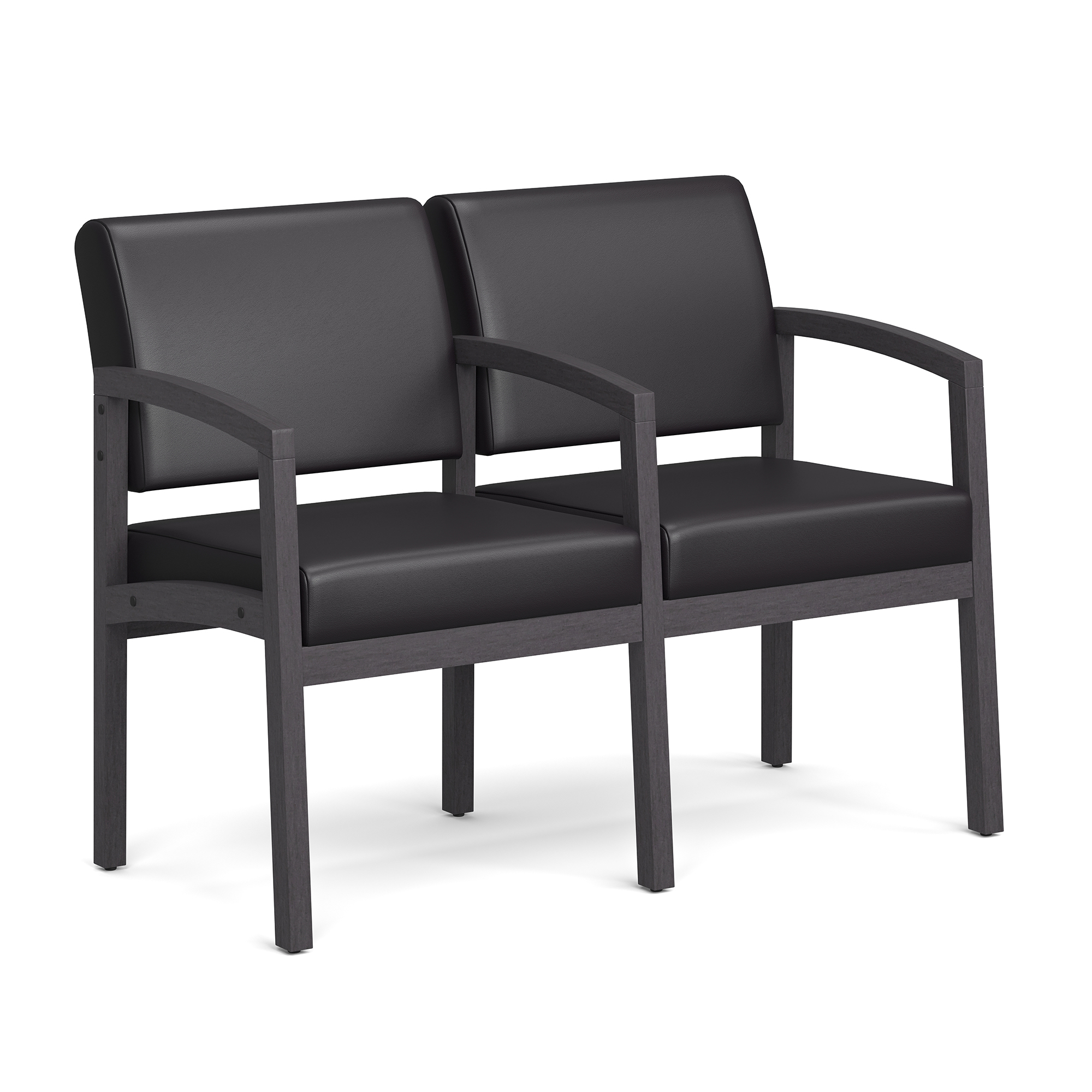 Baker 2-Seater with Full Arm - Black PU Leather - Coastal Gray