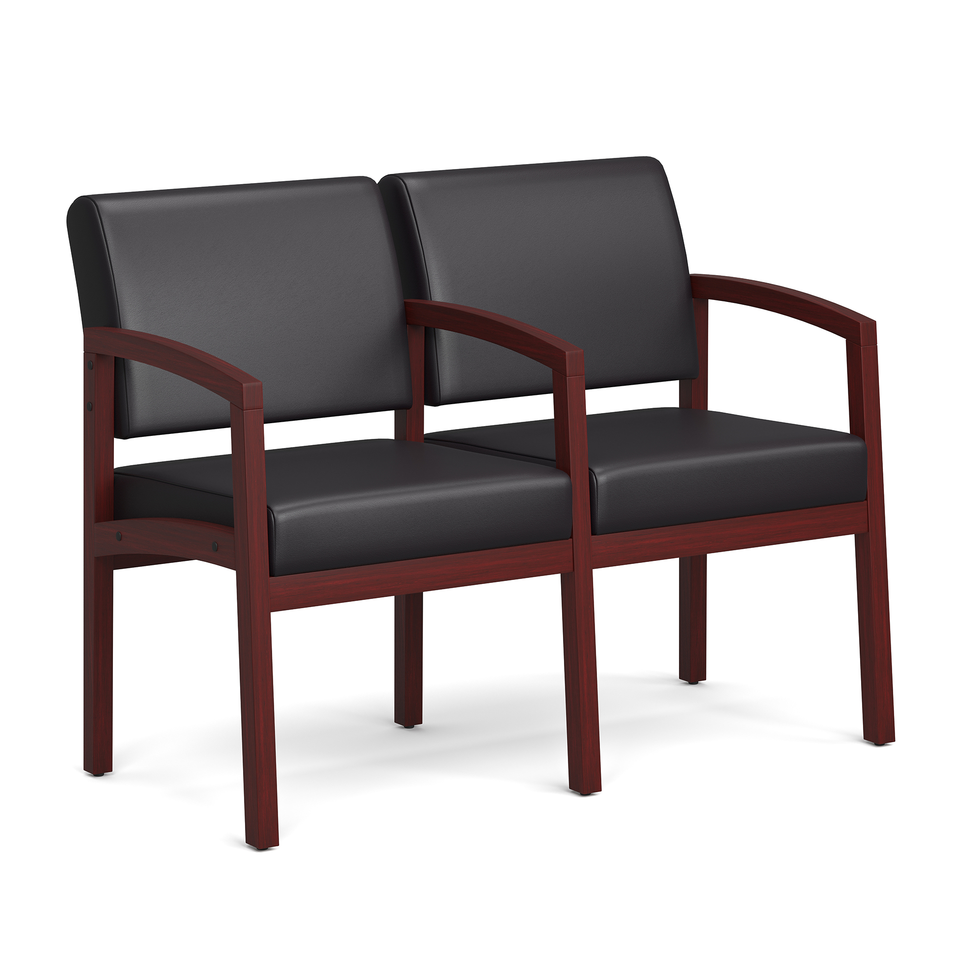 Baker 2-Seater with Full Arm - Black PU Leather - Mahogany