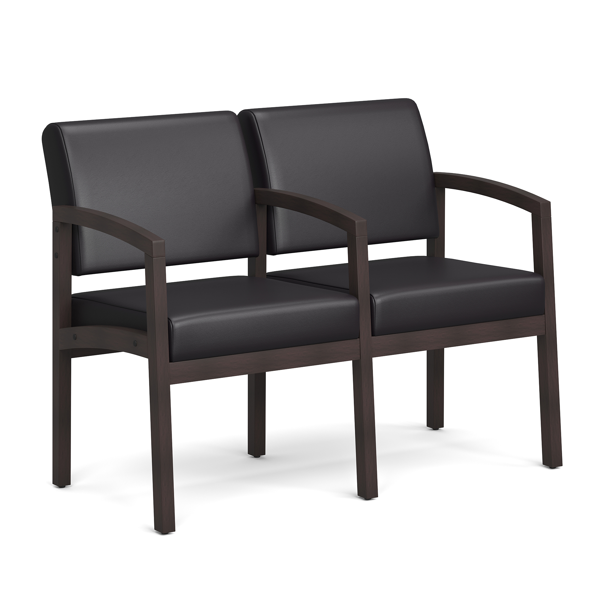 Baker 2-Seater with Full Arm - Black PU Leather - Espresso