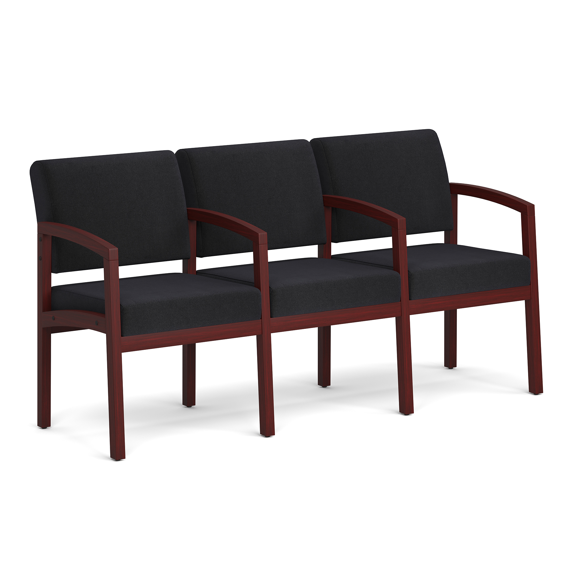 Baker 3-Seater with Full Arm - Black Fabric - Mahogany