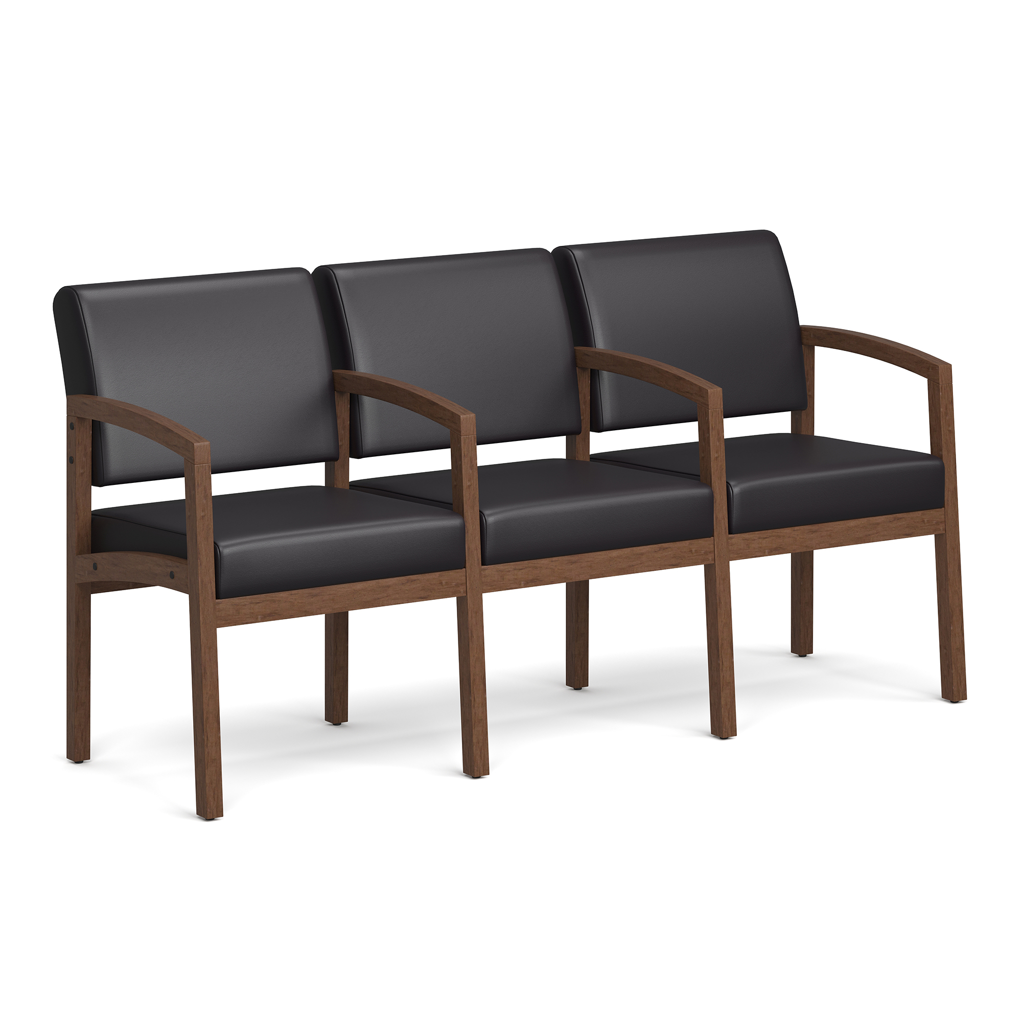 Baker 3-Seater with Full Arm - Black PU Leather - Modern Walnut