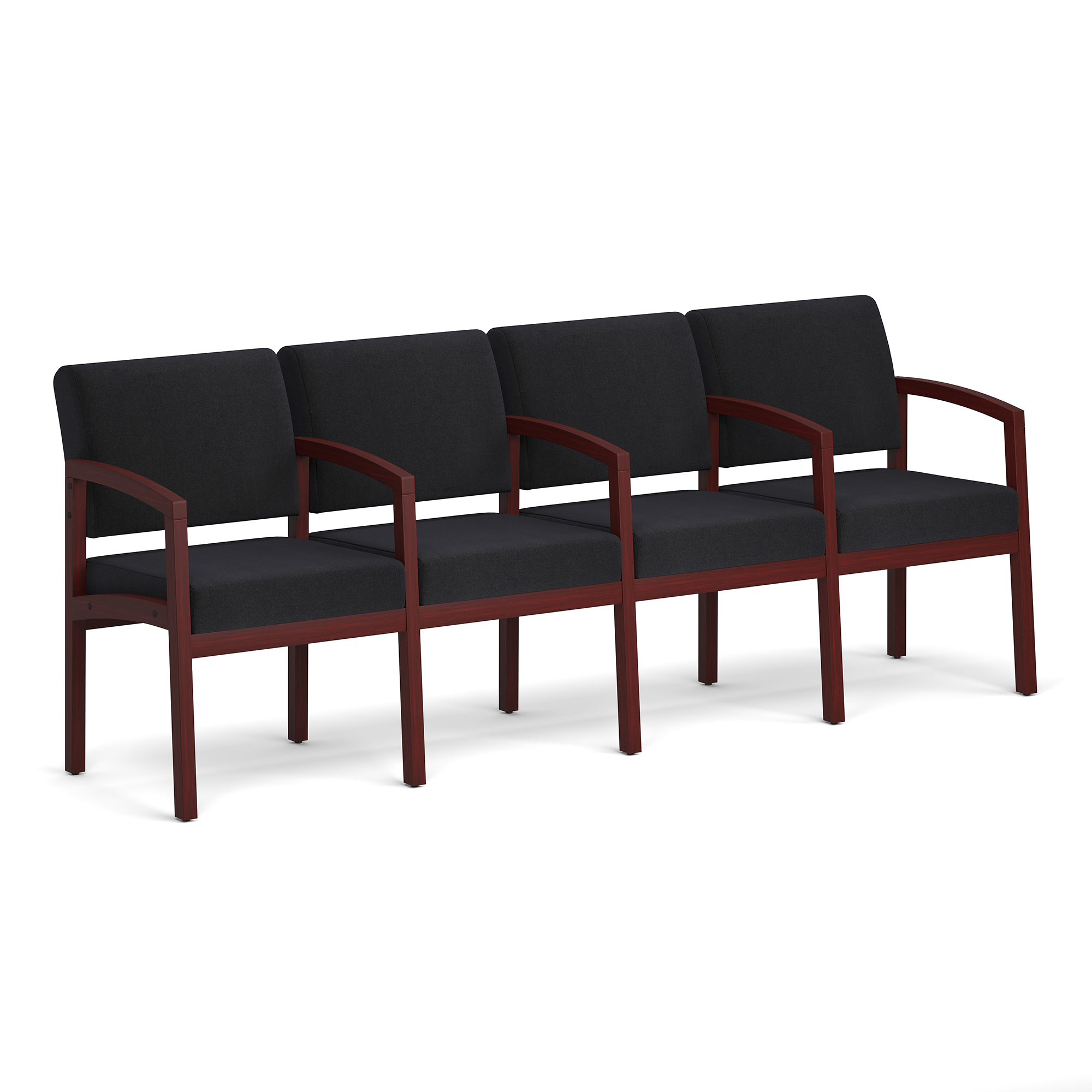 Baker 4-Seater with Full Arm - Black Fabric - Mahogany