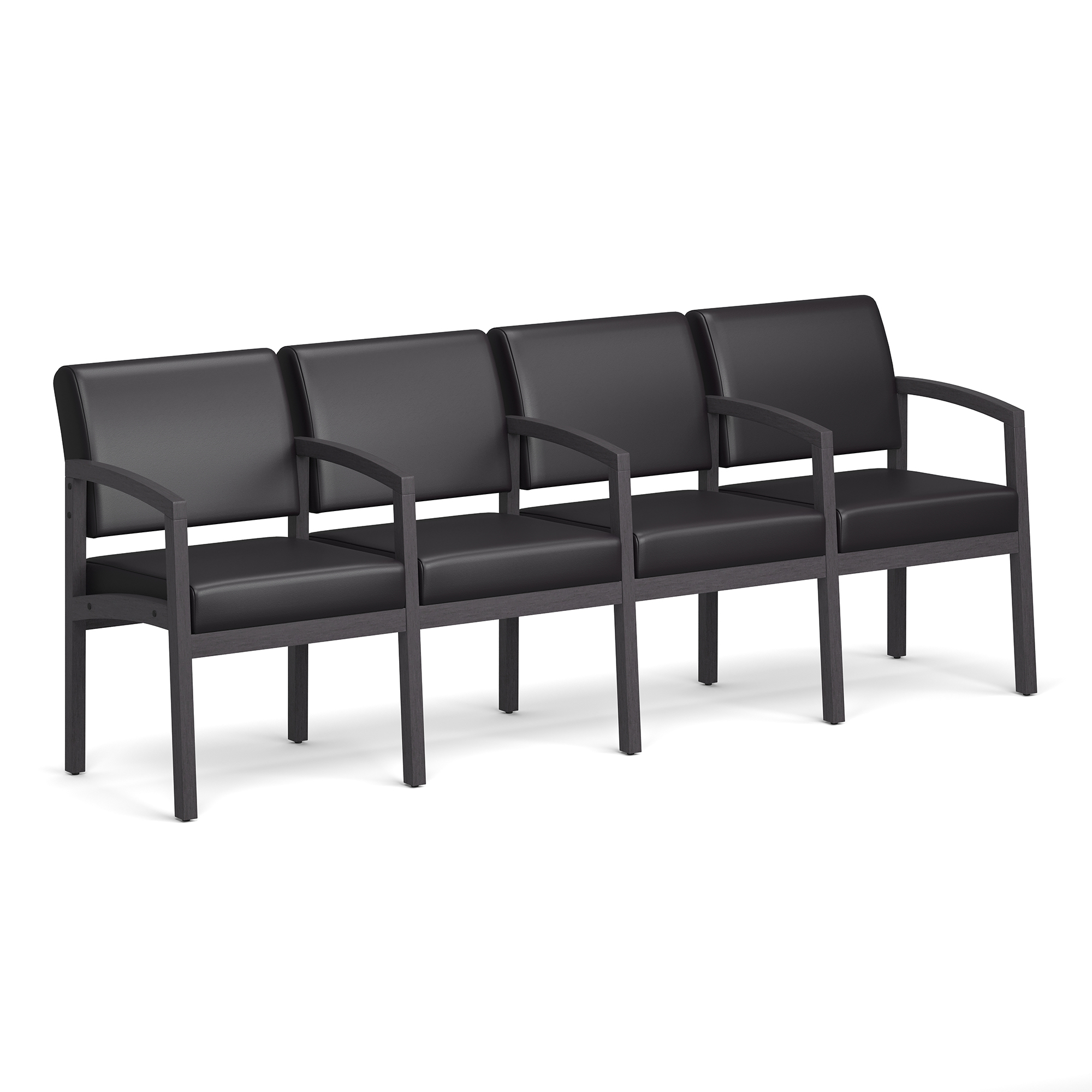 Baker 4-Seater with Full Arm - Black PU Leather - Coastal Gray