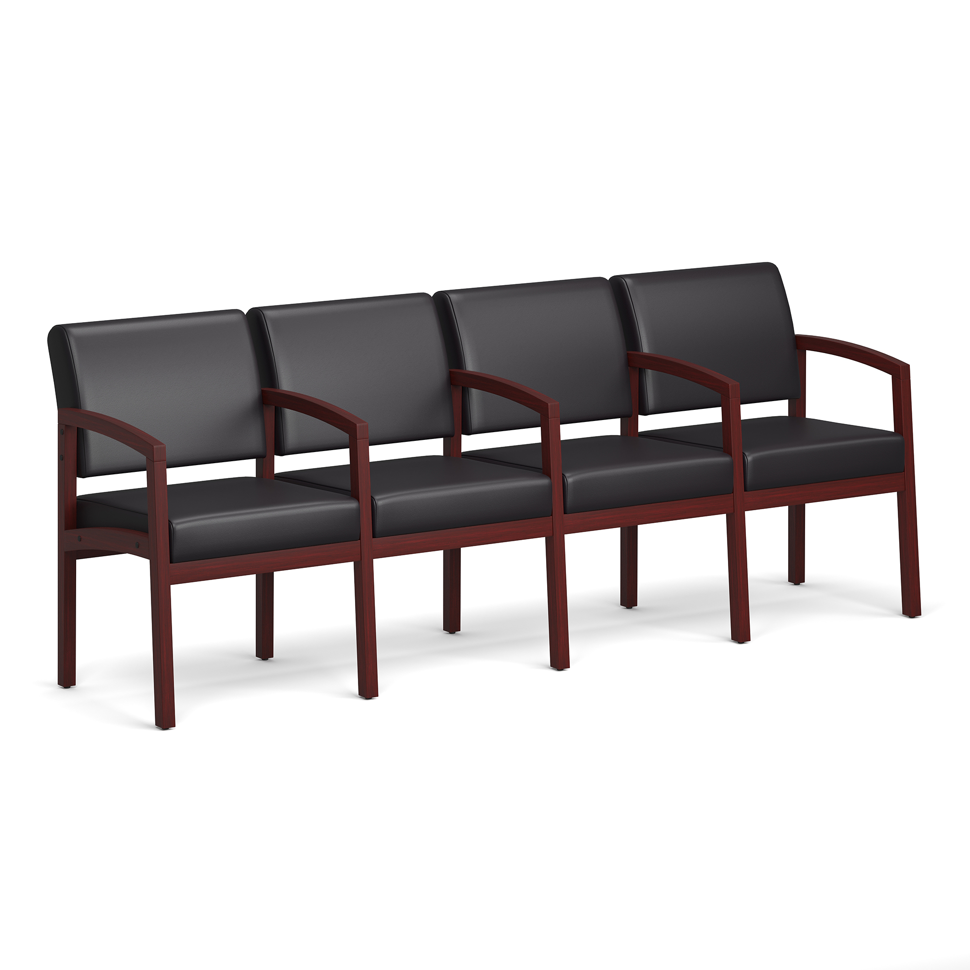 Baker 4-Seater with Full Arm - Black PU Leather - Mahogany