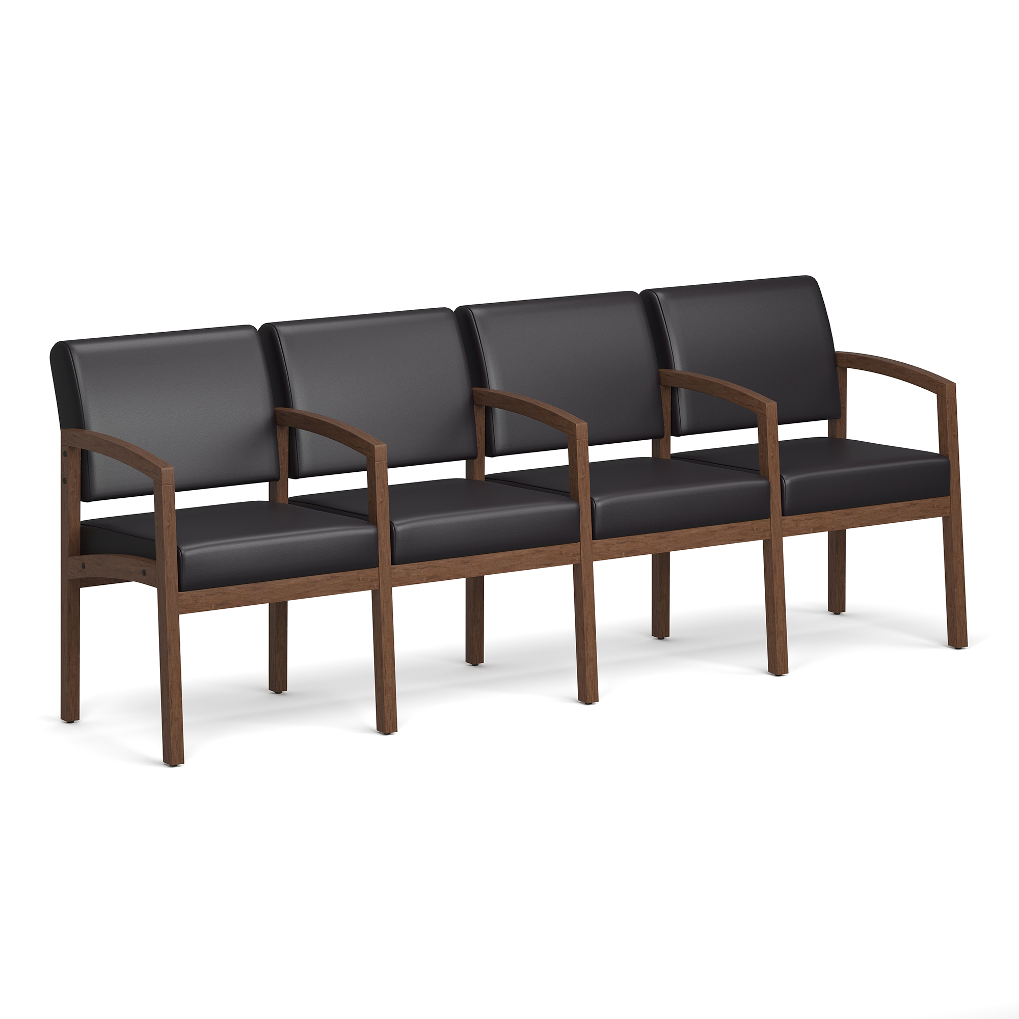 Baker 4-Seater with Full Arm - Black PU Leather - Modern Walnut