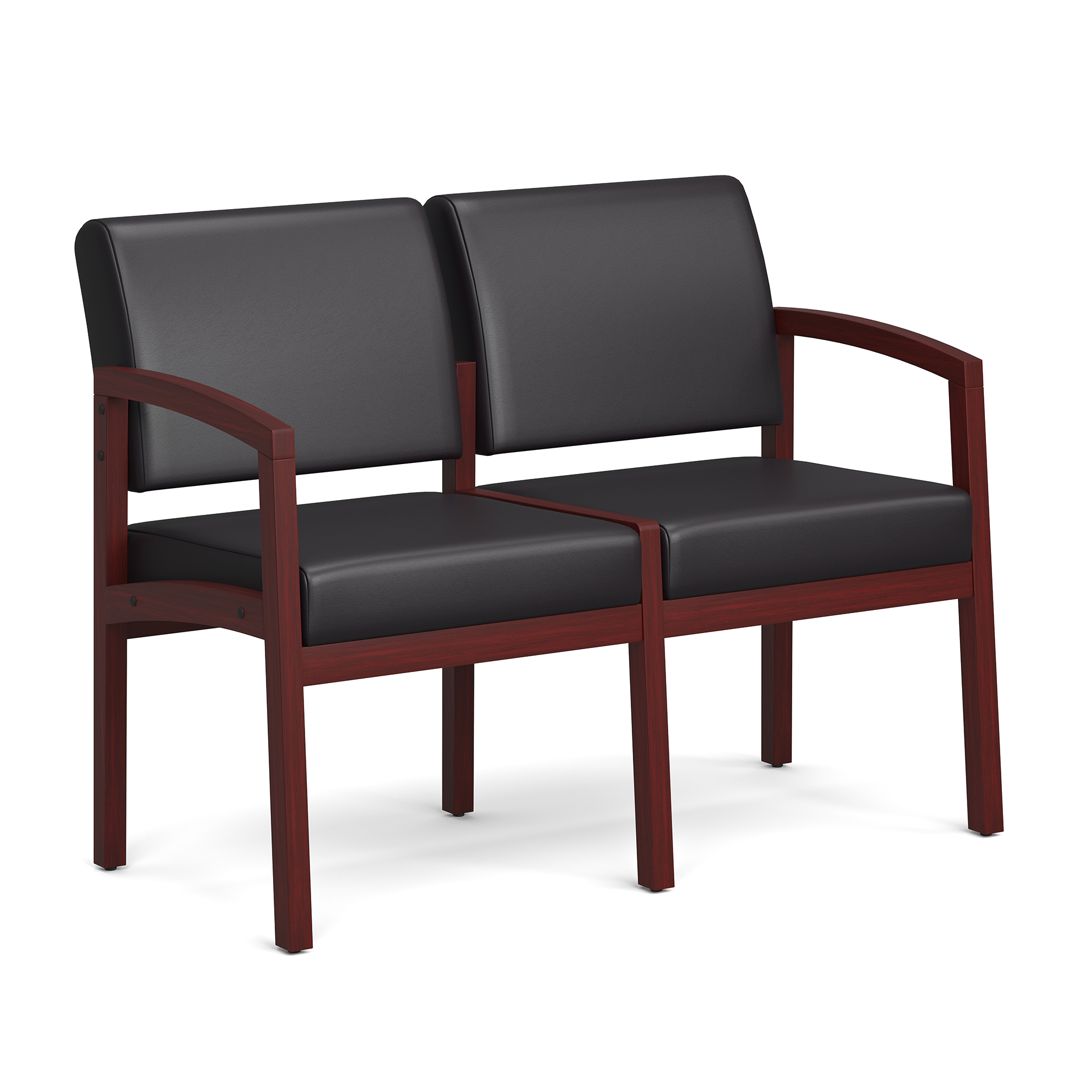 Baker 2-Seater with Half Arm - Black PU Leather - Mahogany