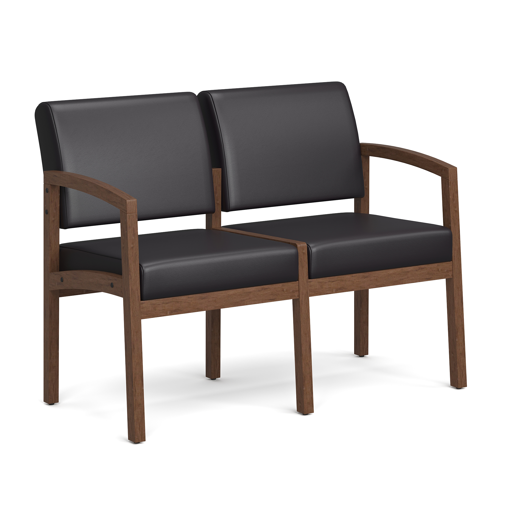 Baker 2-Seater with Half Arm - Black PU Leather - Modern Walnut