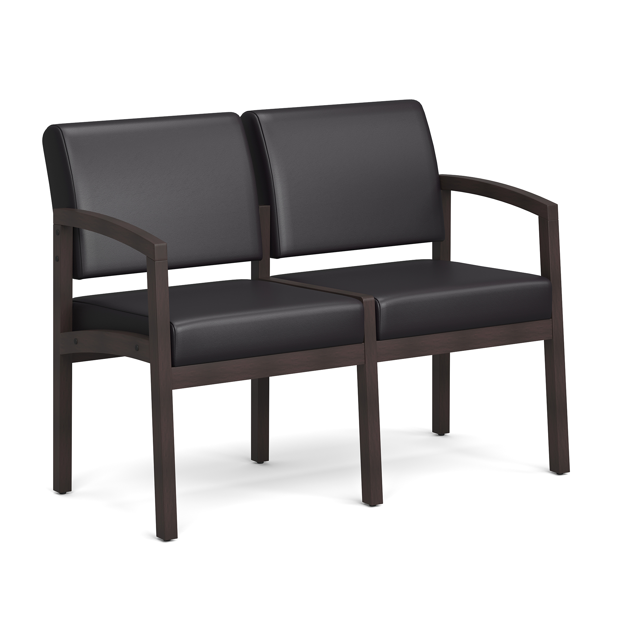 Baker 2-Seater with Half Arm - Black PU Leather - Espresso