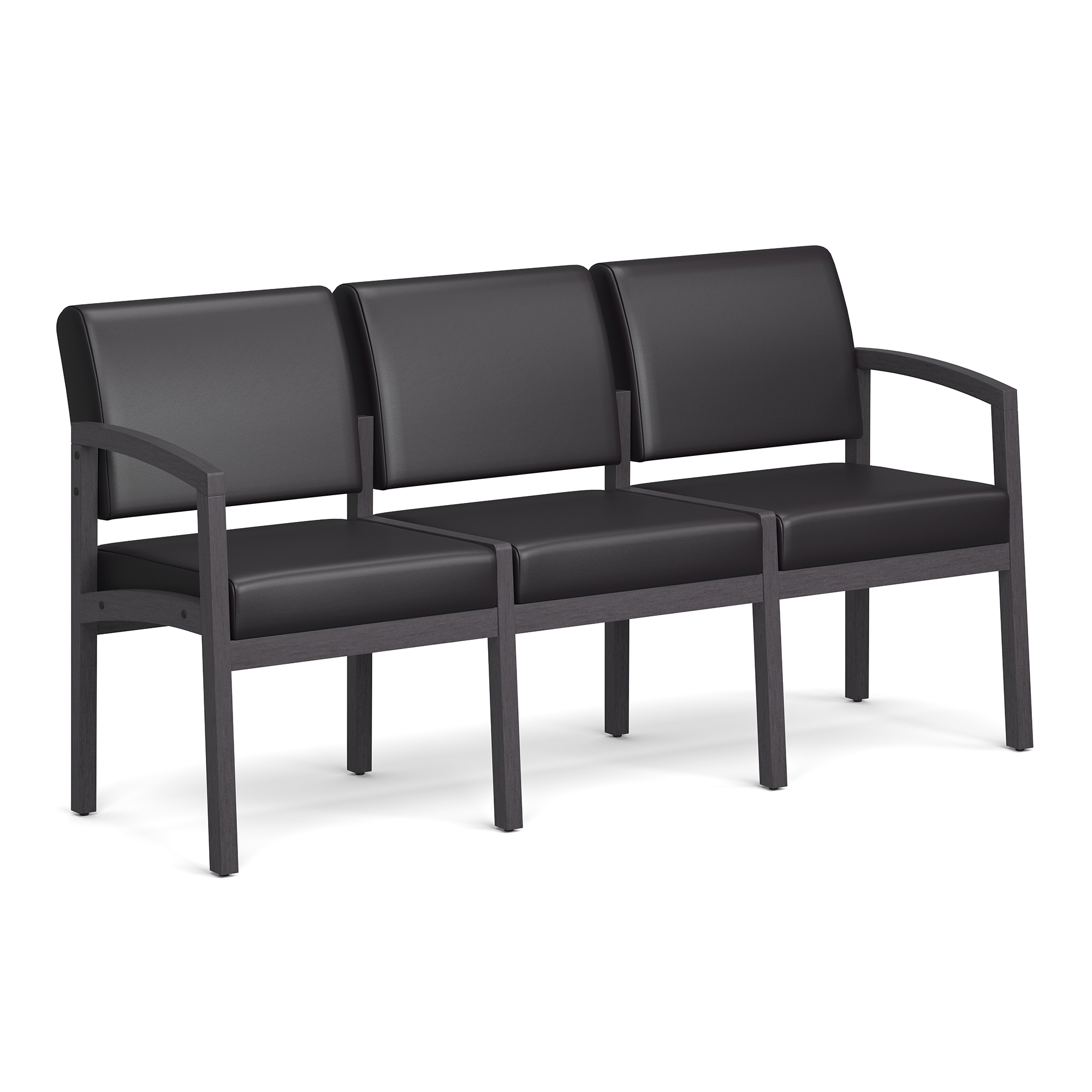 Baker 3-Seater with Half Arm - Black PU Leather - Coastal Gray