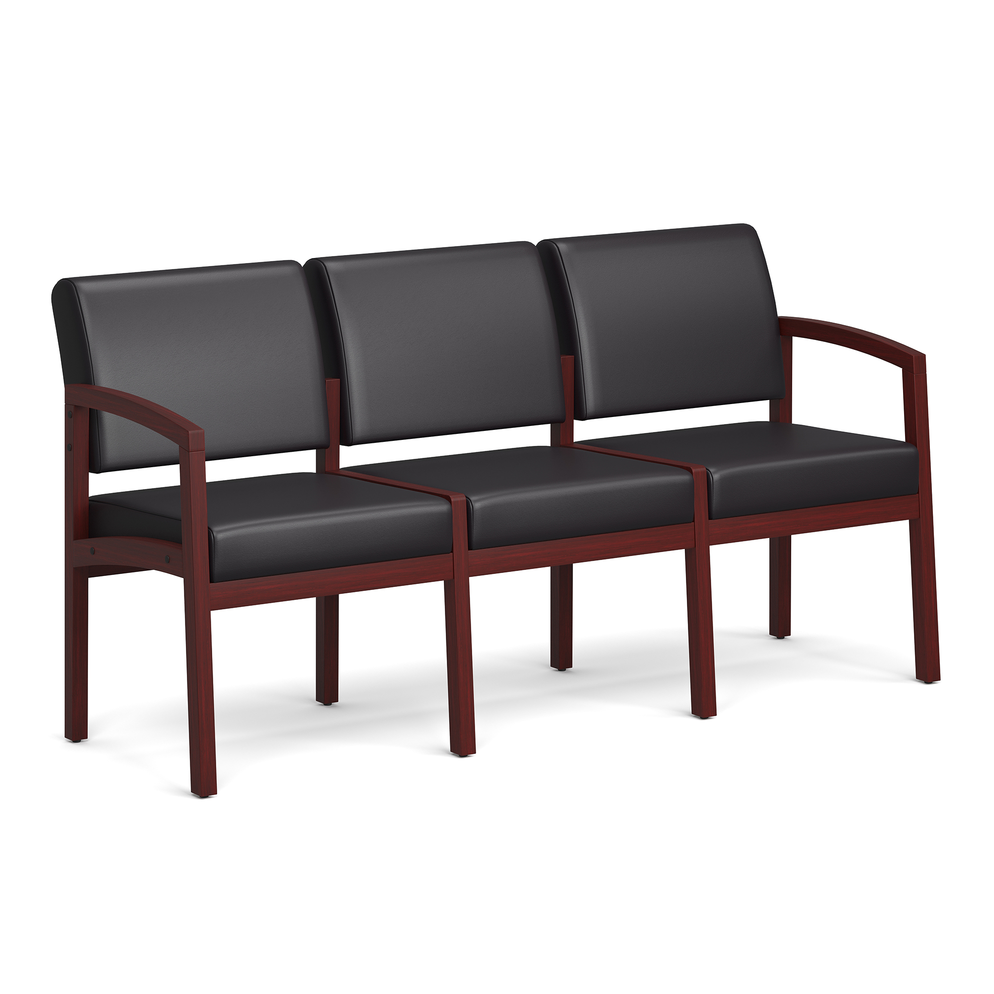 Baker 3-Seater with Half Arm - Black PU Leather - Mahogany