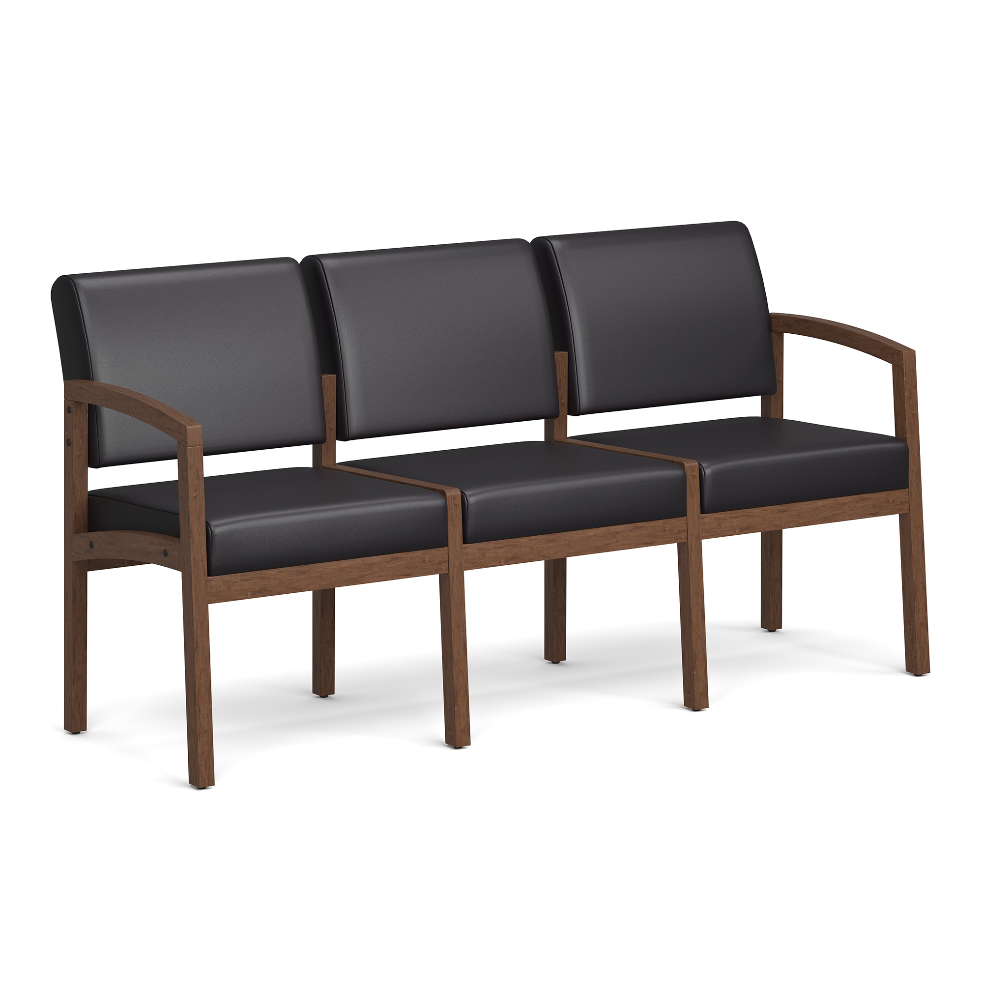 Baker 3-Seater with Half Arm - Black PU Leather - Modern Walnut