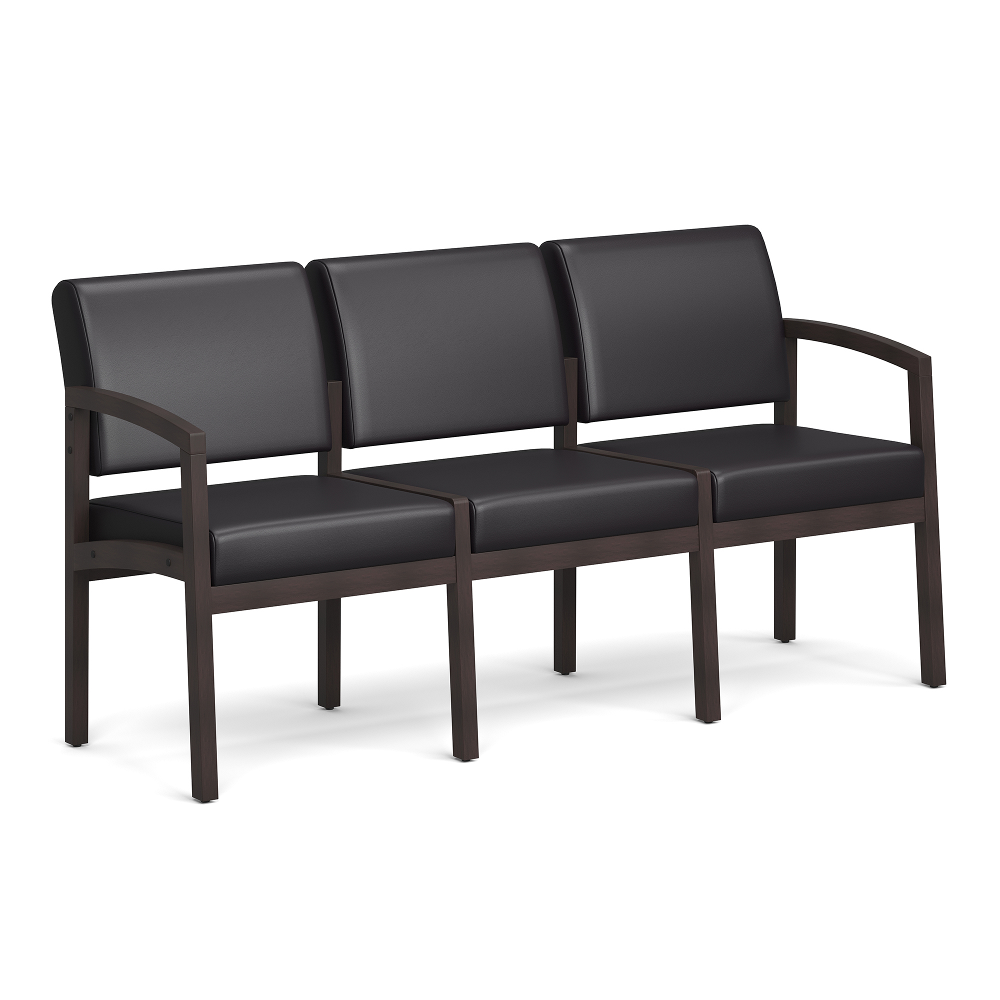 Baker 3-Seater with Half Arm - Black PU Leather - Espresso