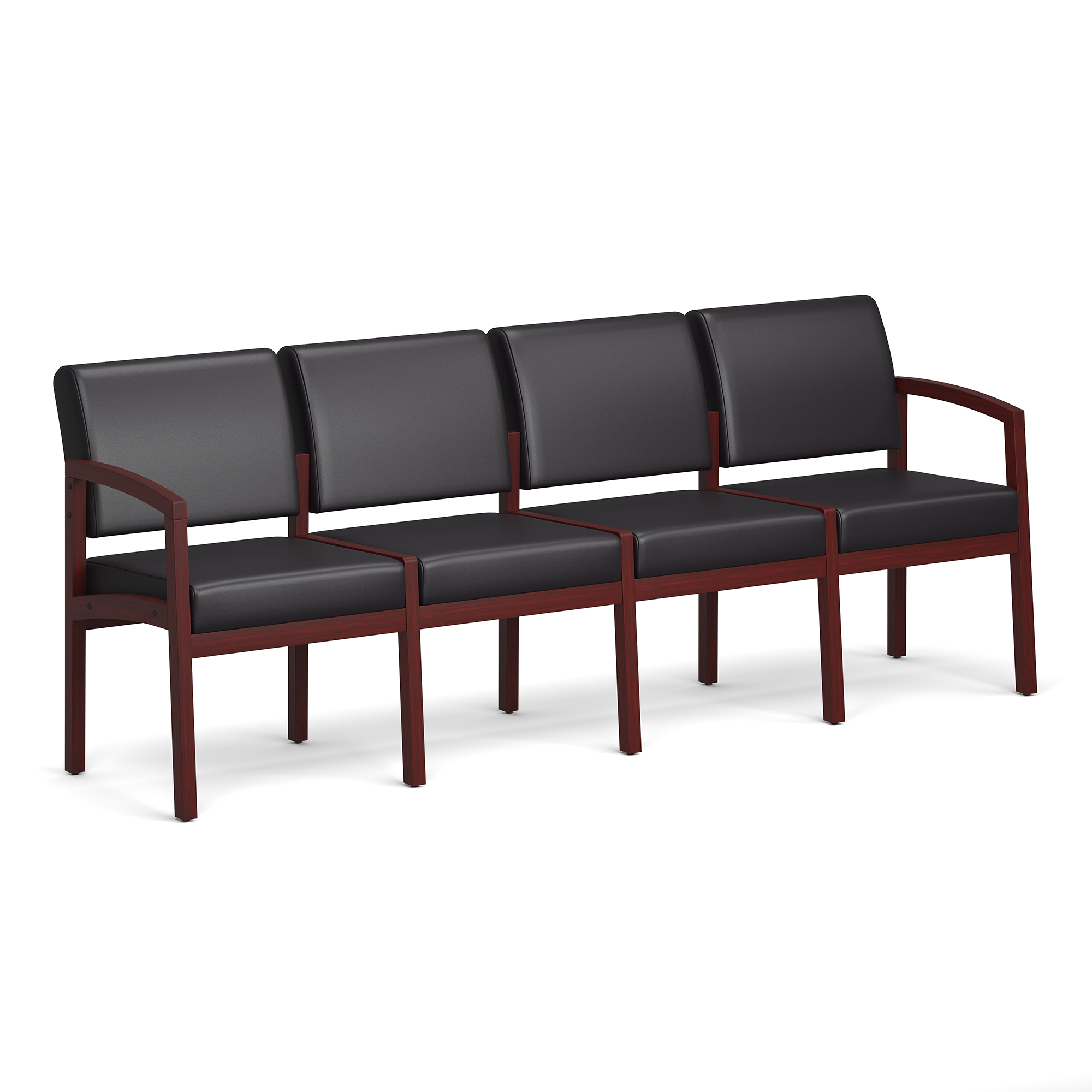 Baker 4-Seater with Half Arm - Black PU Leather - Mahogany