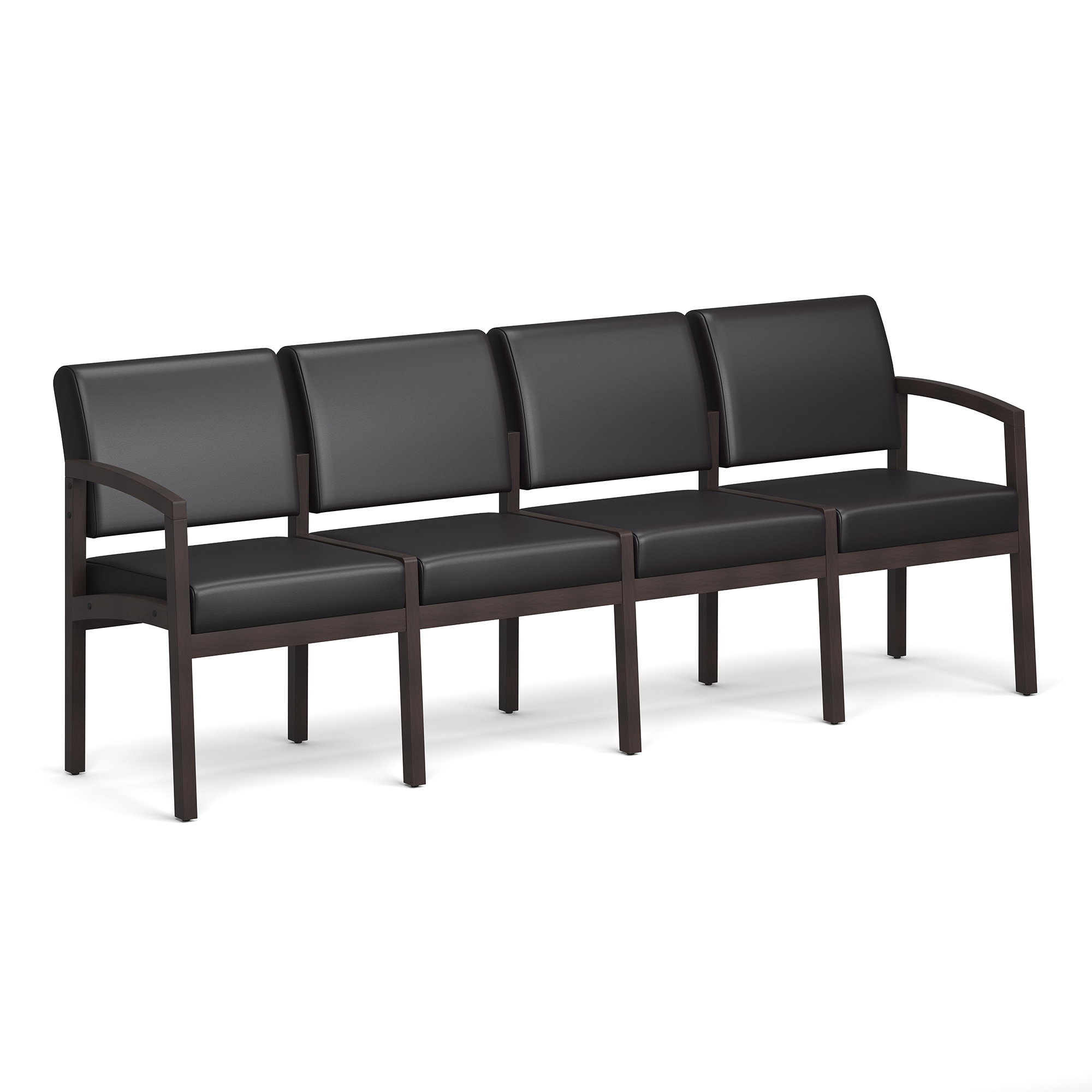 Baker 4-Seater with Half Arm - Black PU Leather - Espresso