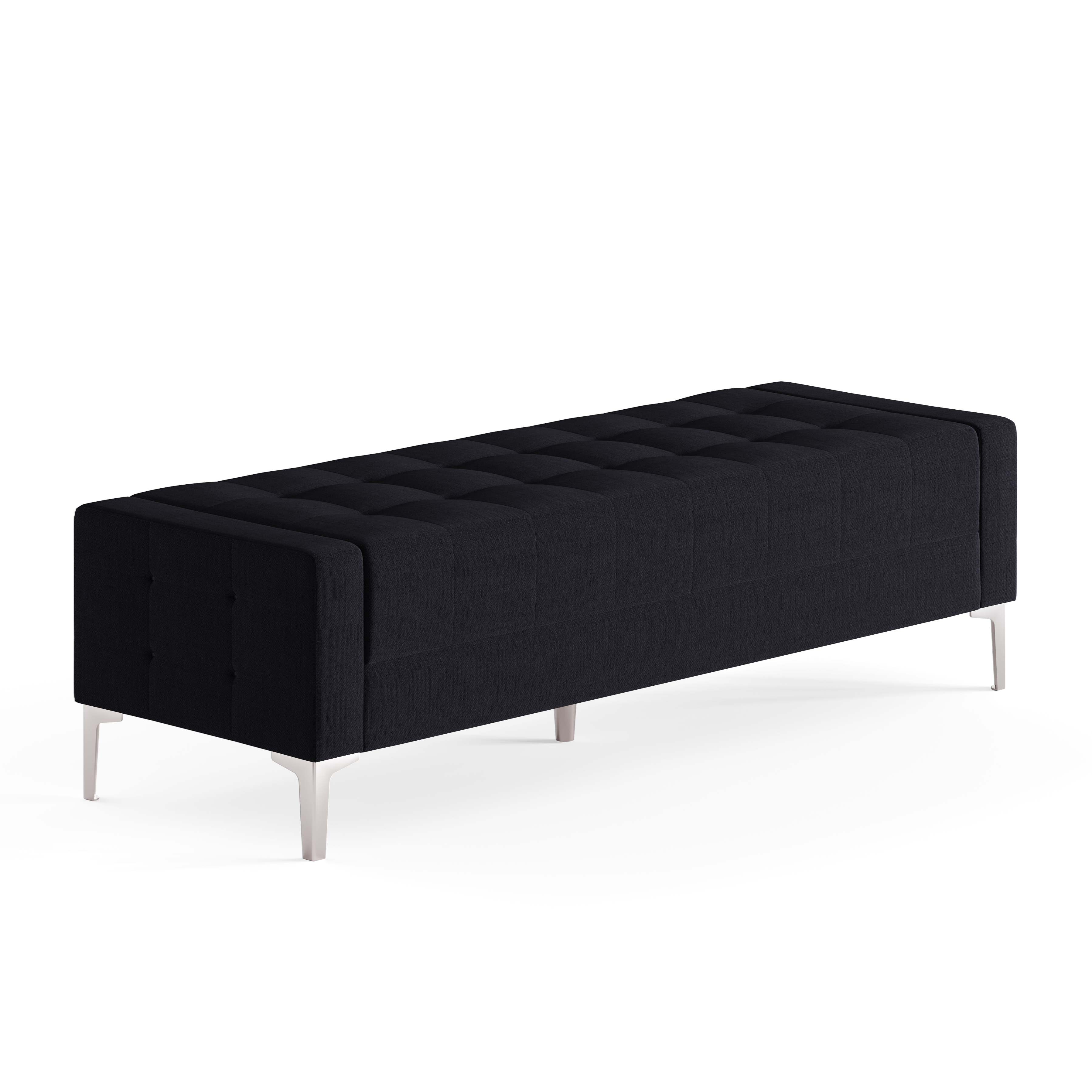 OfficeSource Draper Bench with Metal Legs - Black Fabric - Silver