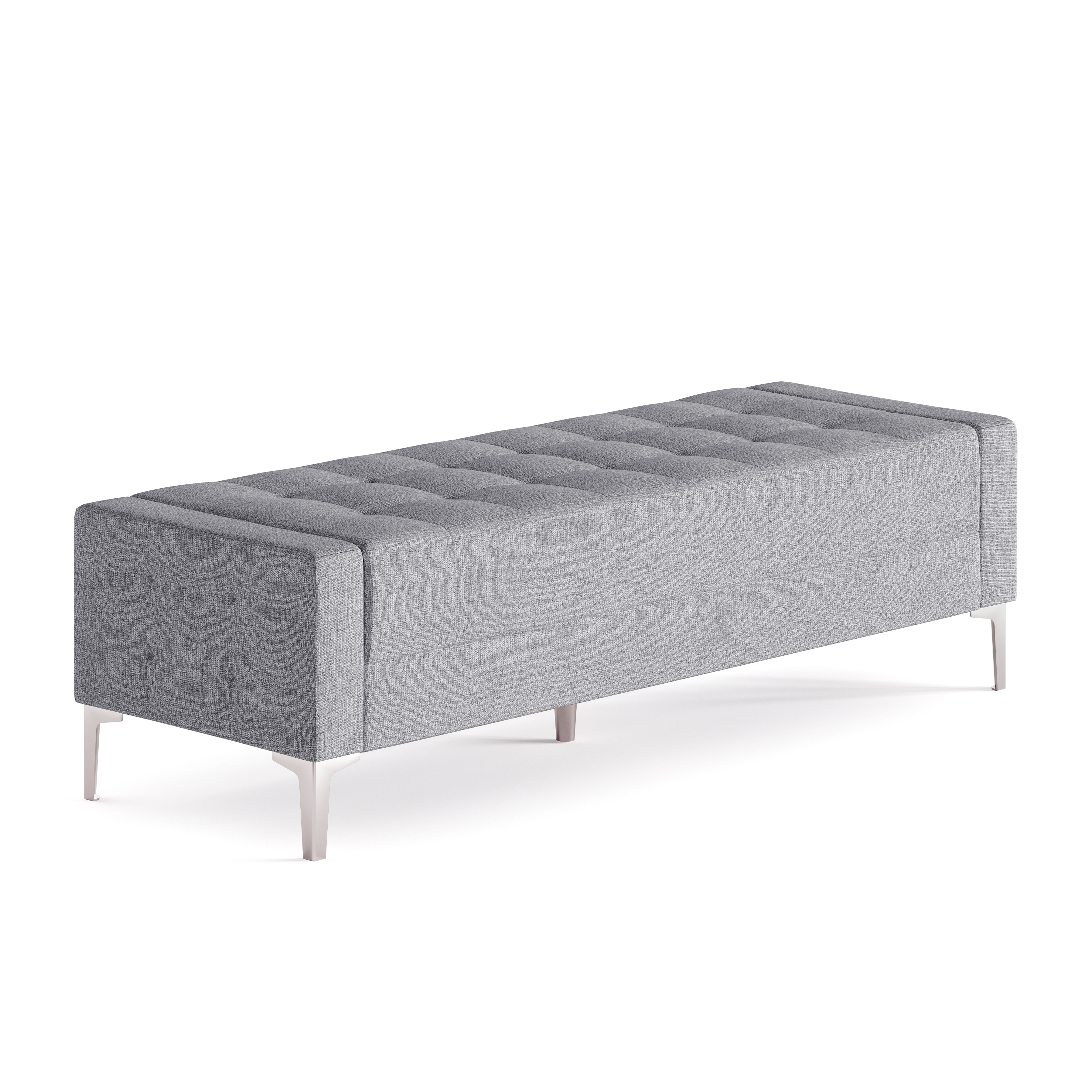 OfficeSource Draper Bench with Metal Legs - Light Gray Fabric - Silver