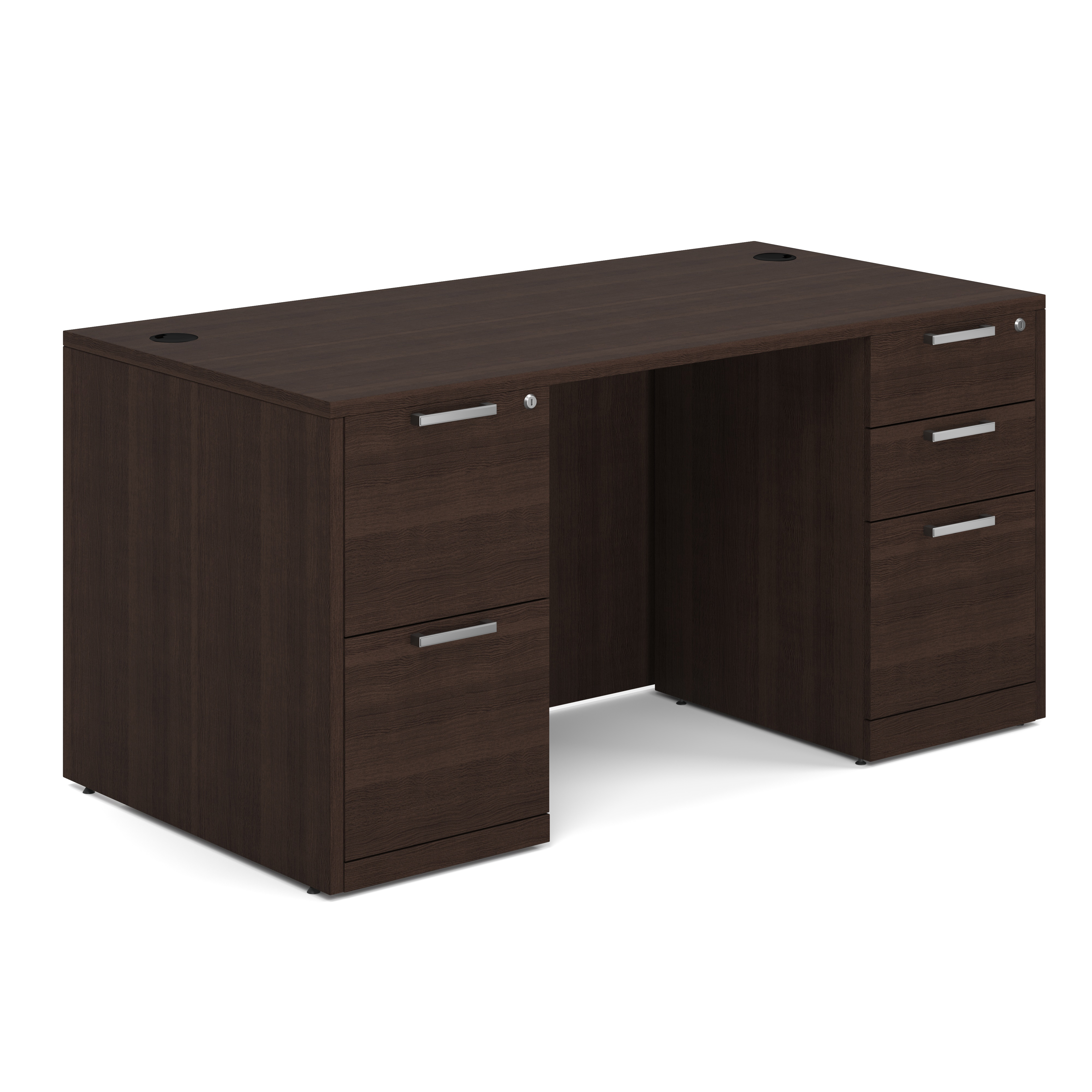 OS Laminate Double Full Pedestal Desk - 60'' x 30'' - Java