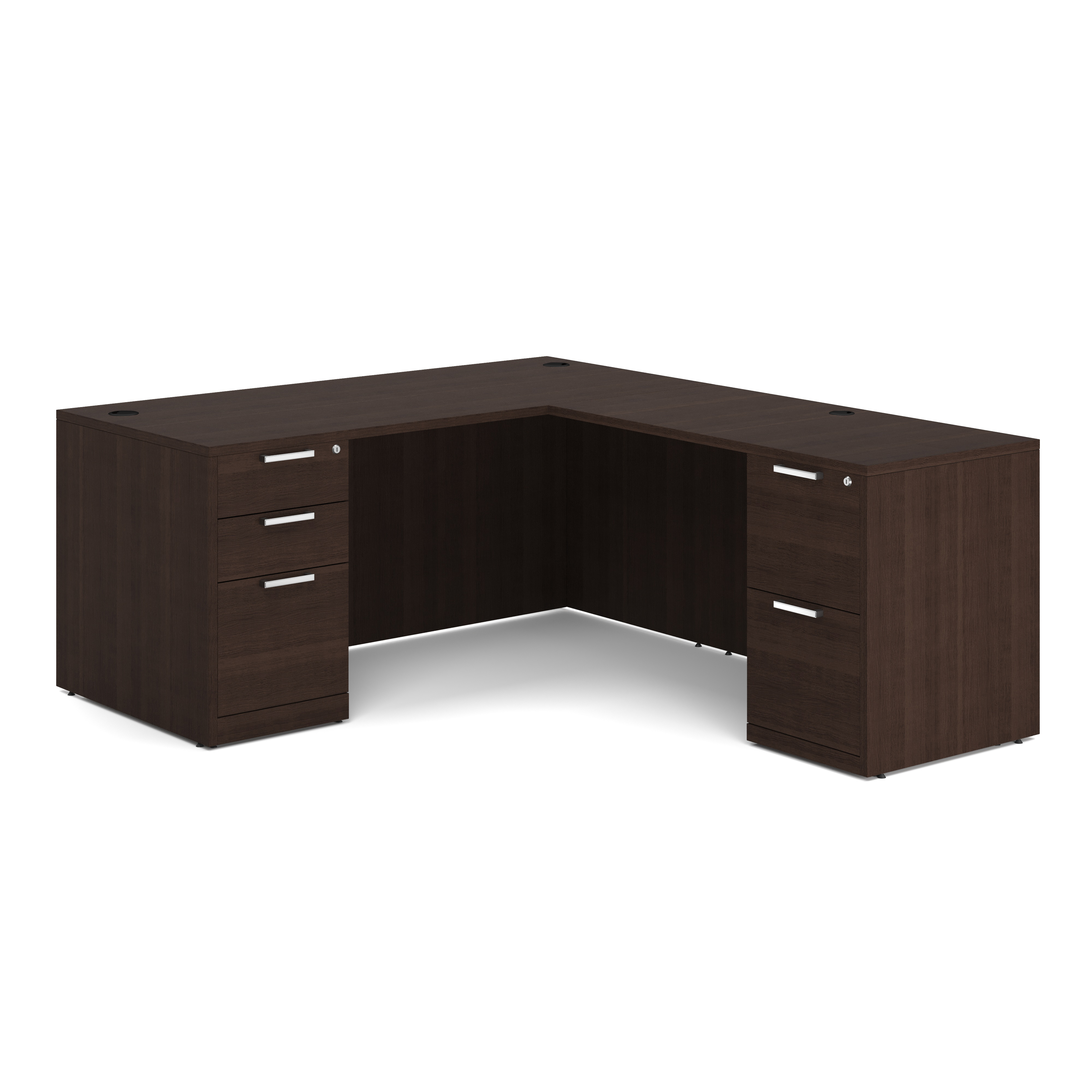 OS Laminate Double Full Pedestal L-Desk - 66'' x 30'' - Java