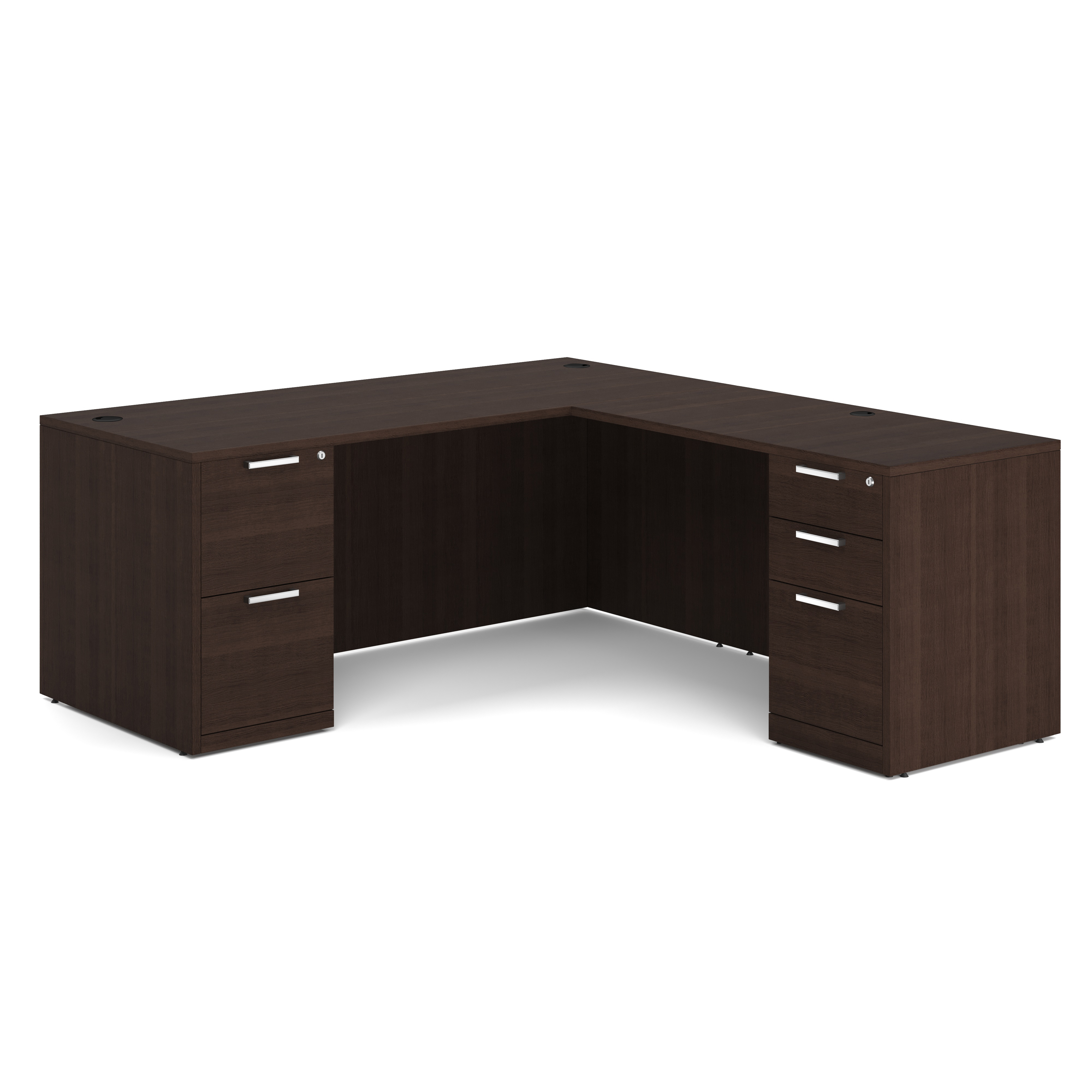 OS Laminate Double Full Pedestal L-Desk - 71'' x 30'' - Java