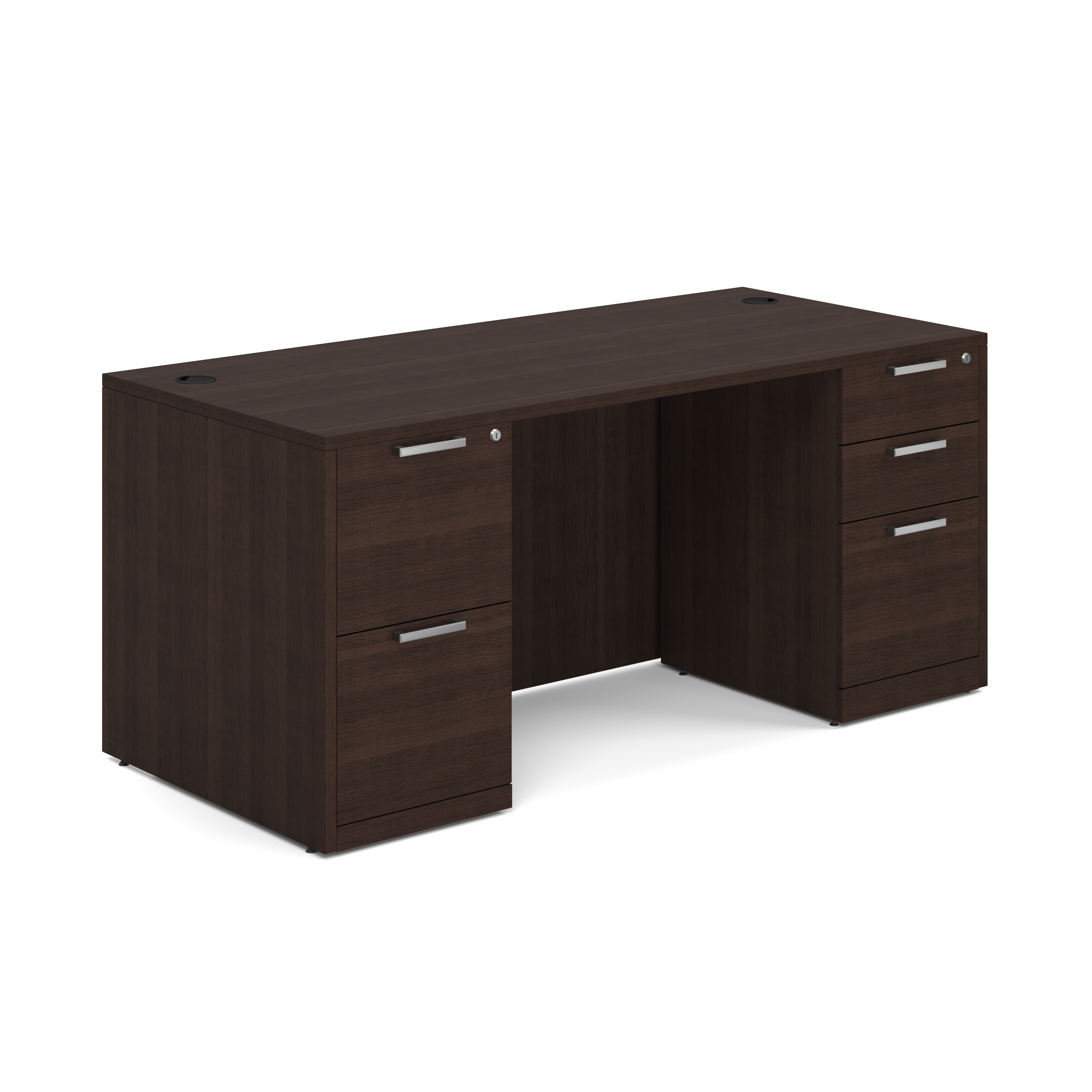OS Laminate Double Full Pedestal Desk - 66'' x 30'' - Java