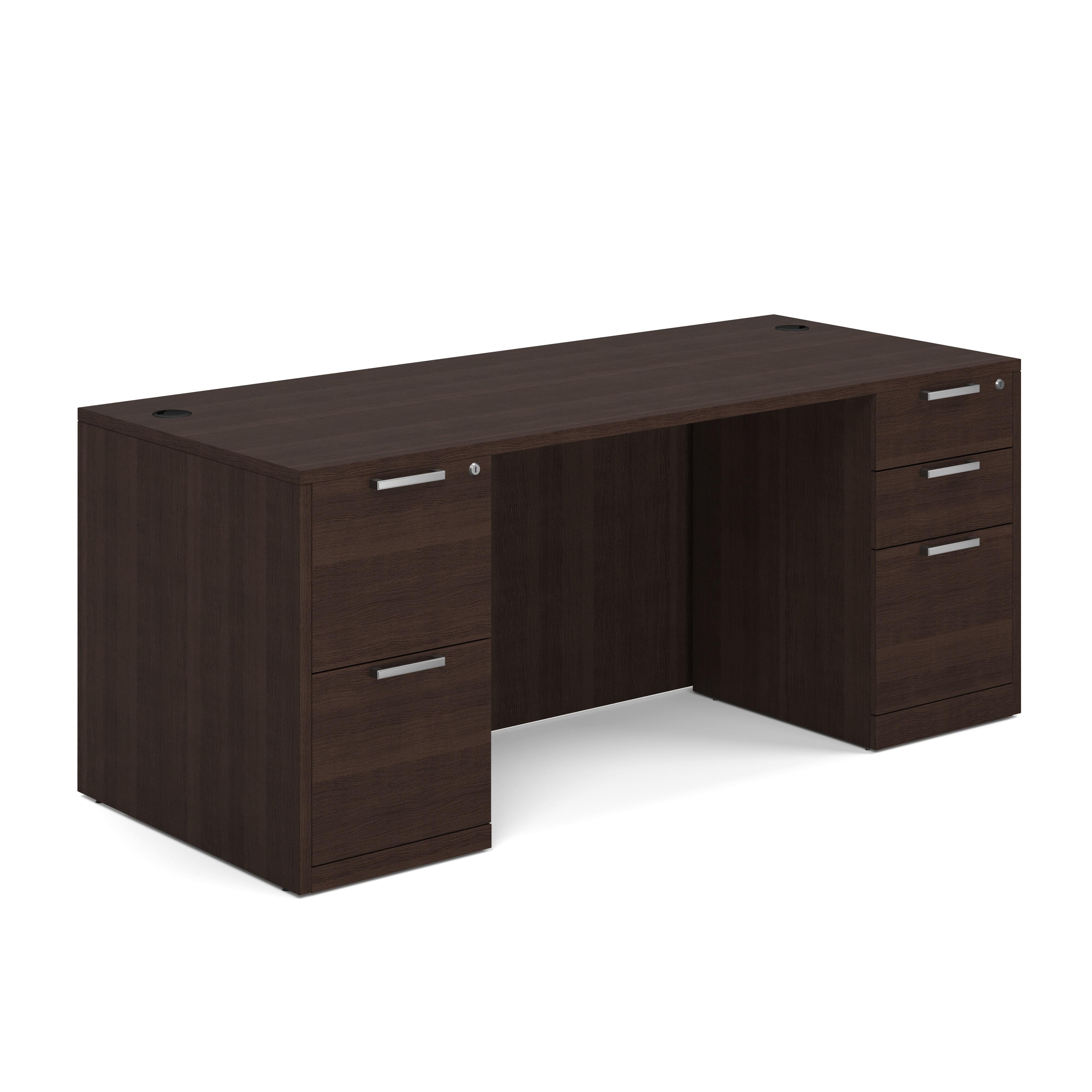 OS Laminate Double Full Pedestal Desk - 71'' x 30'' - Java