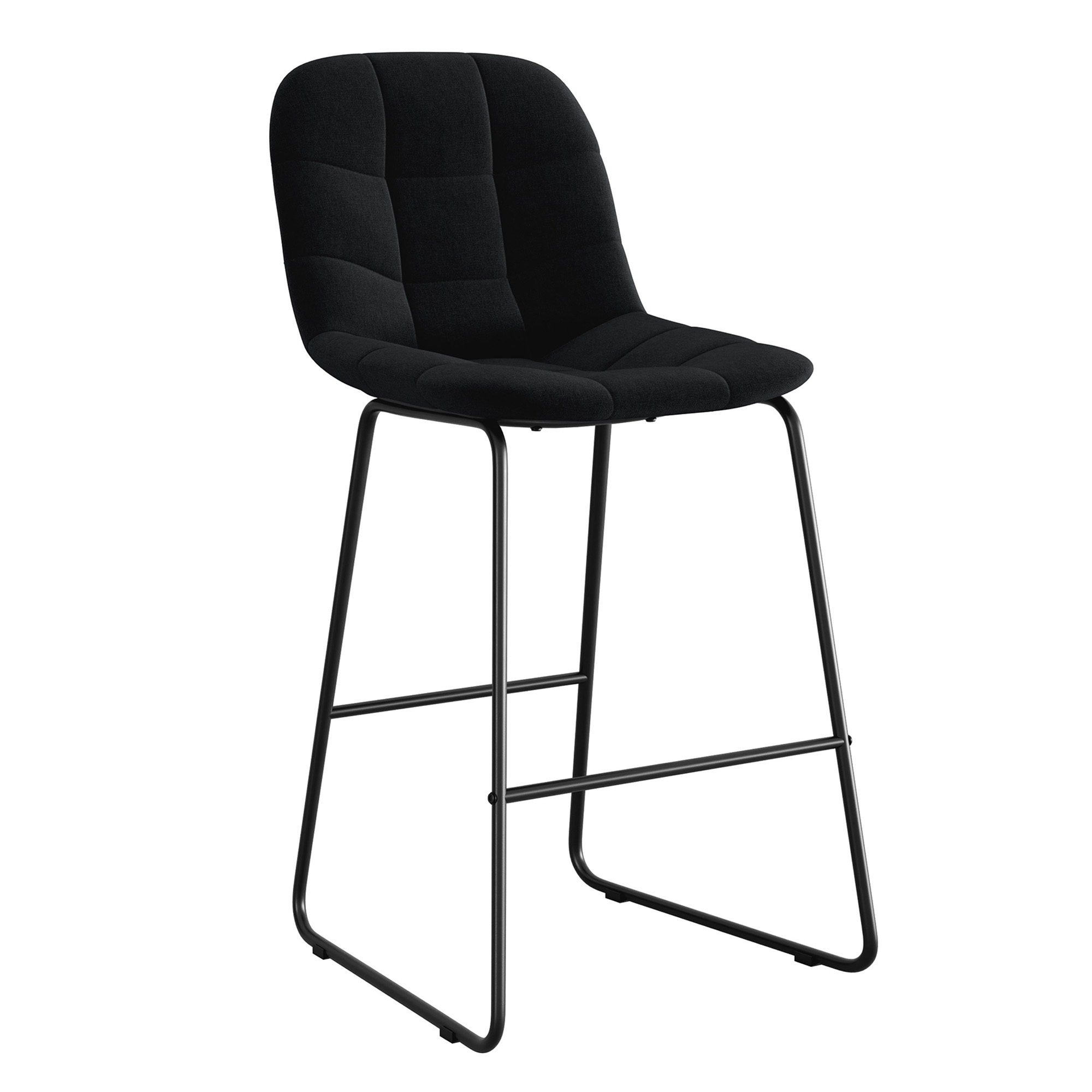 OfficeSource | Jaden | Café Height Fabric Stool with Black Sled Base (Set of 2) - Black - Black