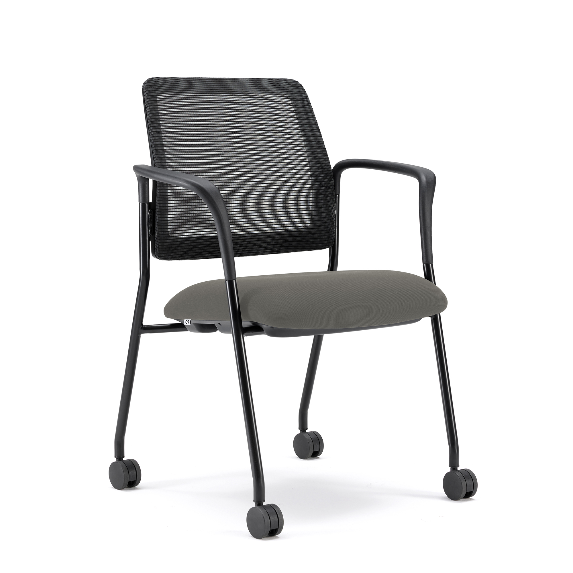 Starlight Stacking Chair with Arms - Light Gray Fabric - Black