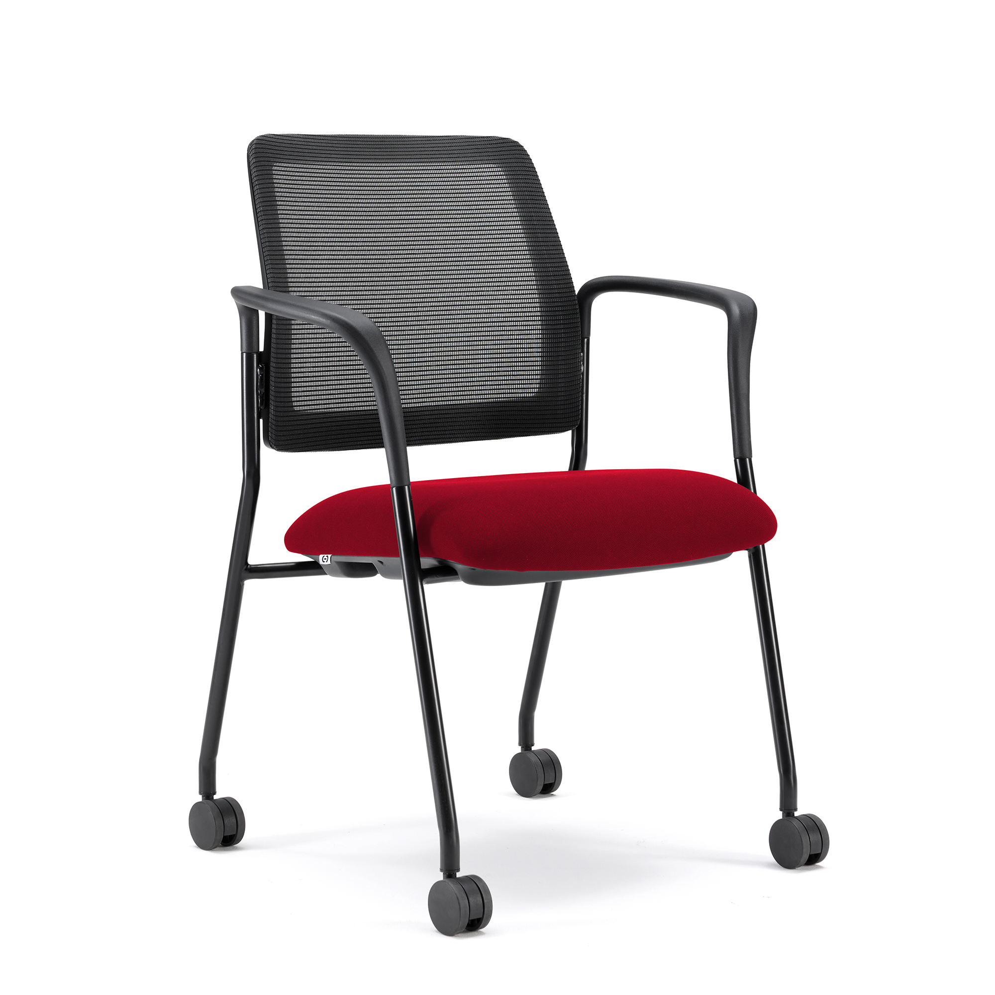 Starlight Stacking Chair with Arms - Red Fabric - Black