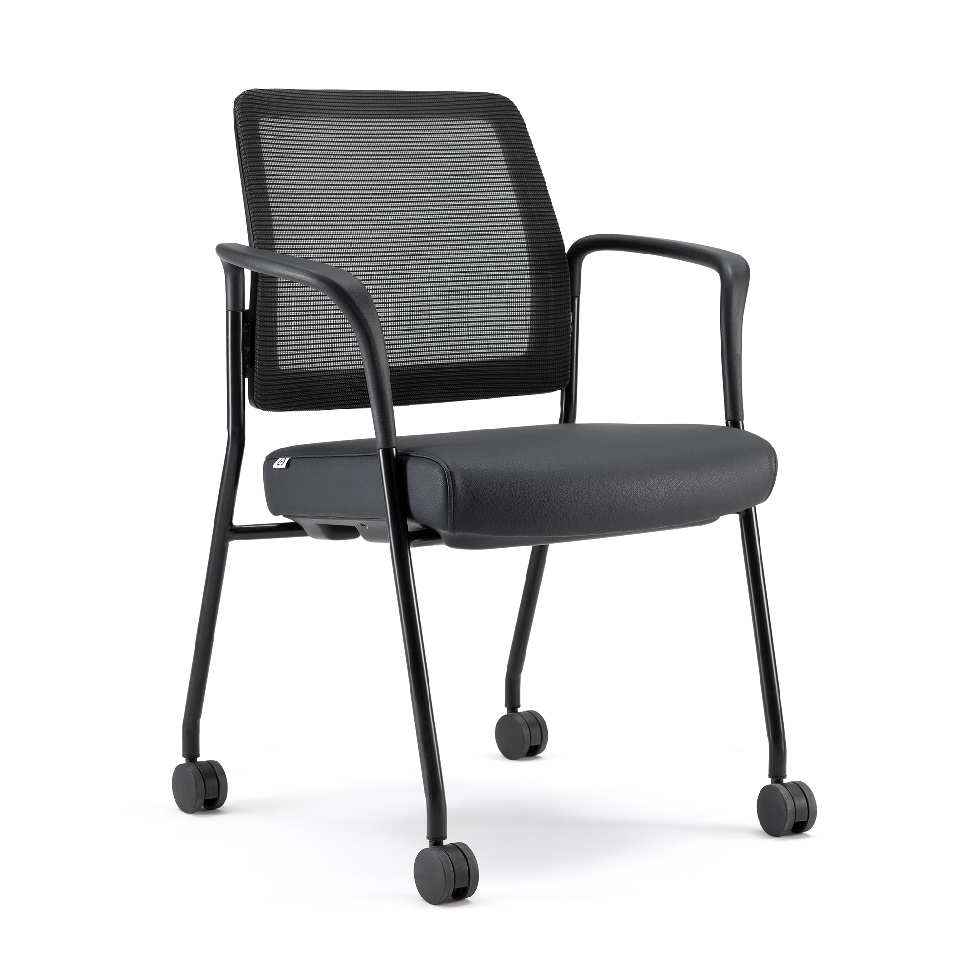 Starlight Stacking Chair with Arms - Black PU Leather - Black