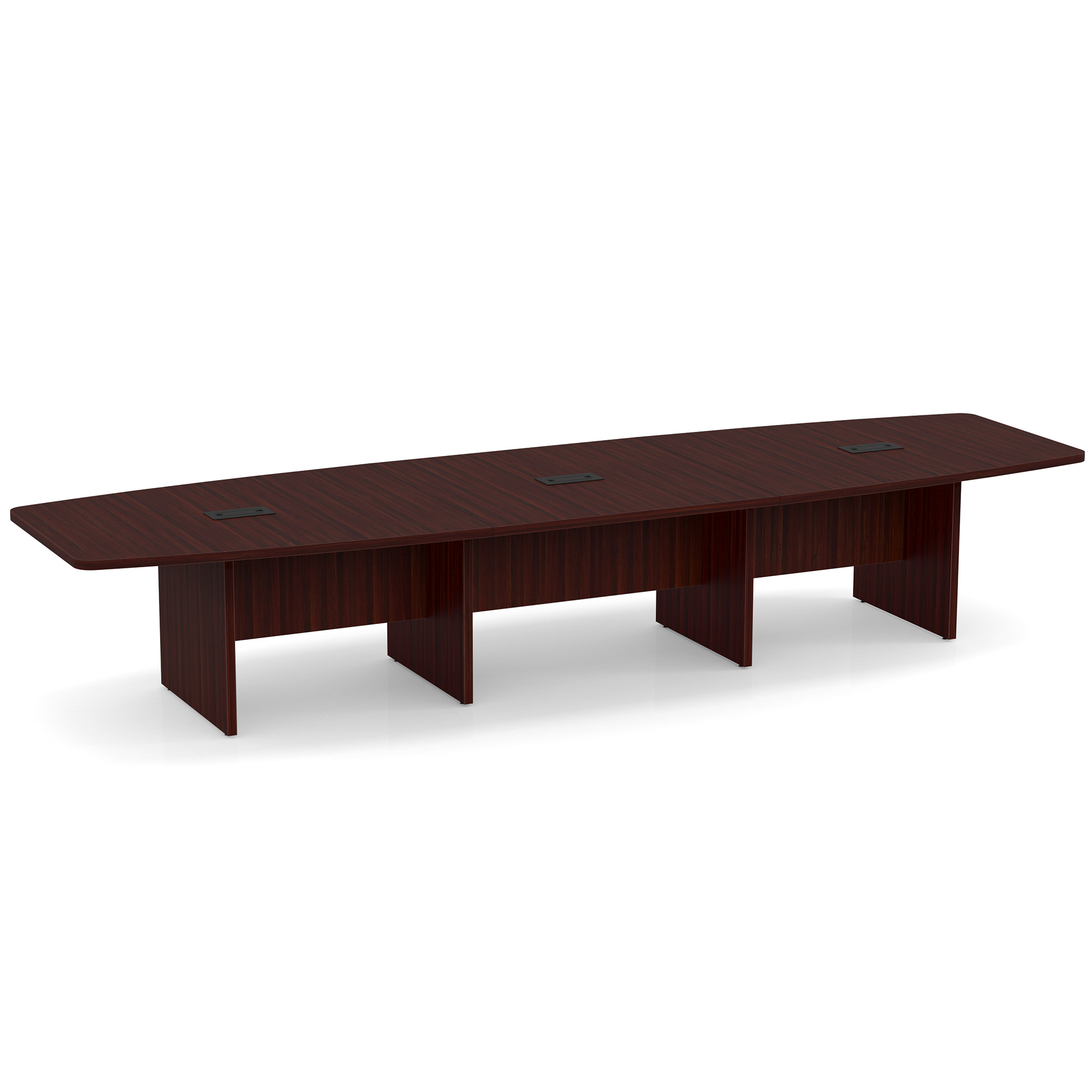 OfficeSource | OS Laminate Conference Tables | Expandable Boat Shaped Conference Table with Slab Base - 14' - Mahogany