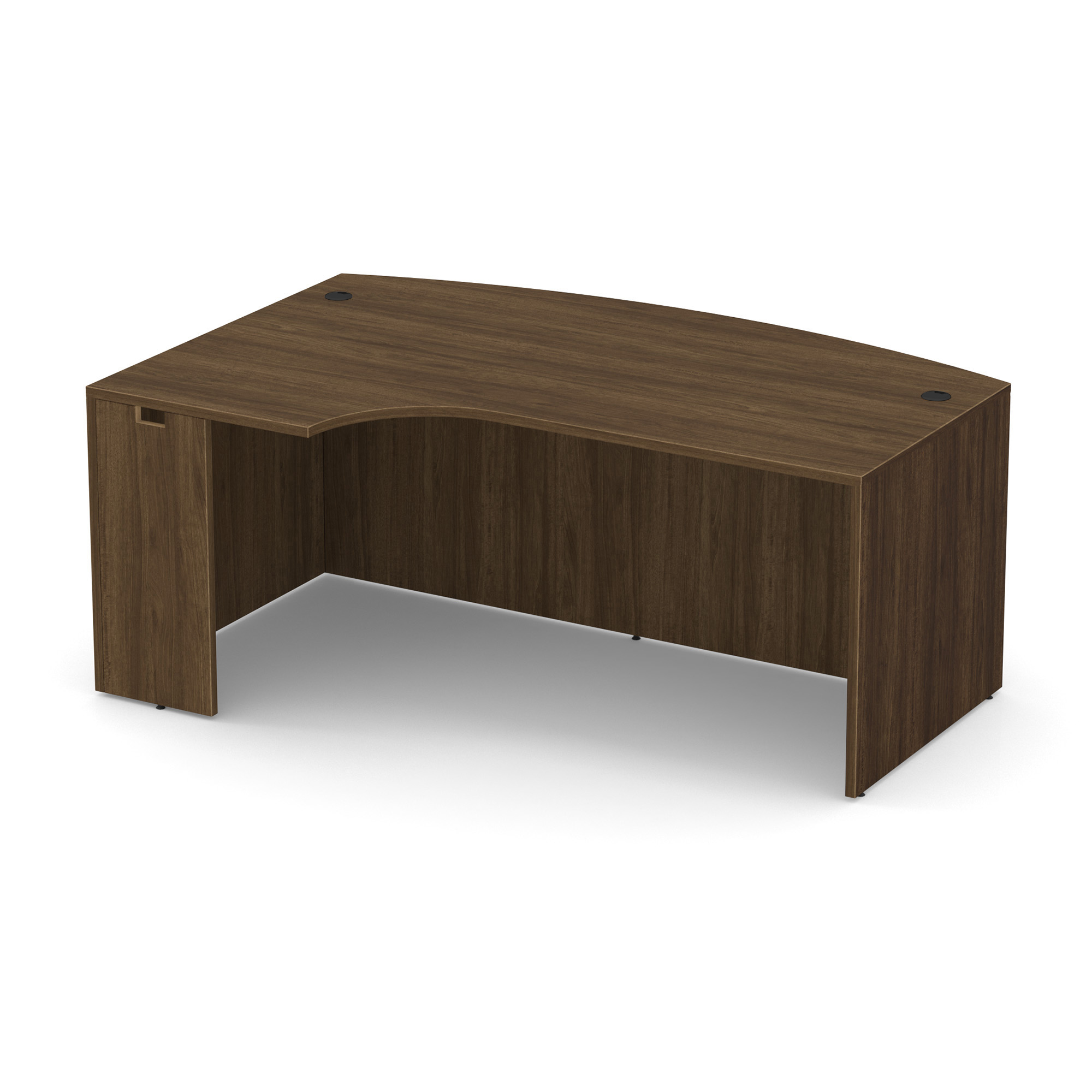 OfficeSource | OS Laminate | Bow Front Desk Shell with Left Corner Extension - Modern Walnut