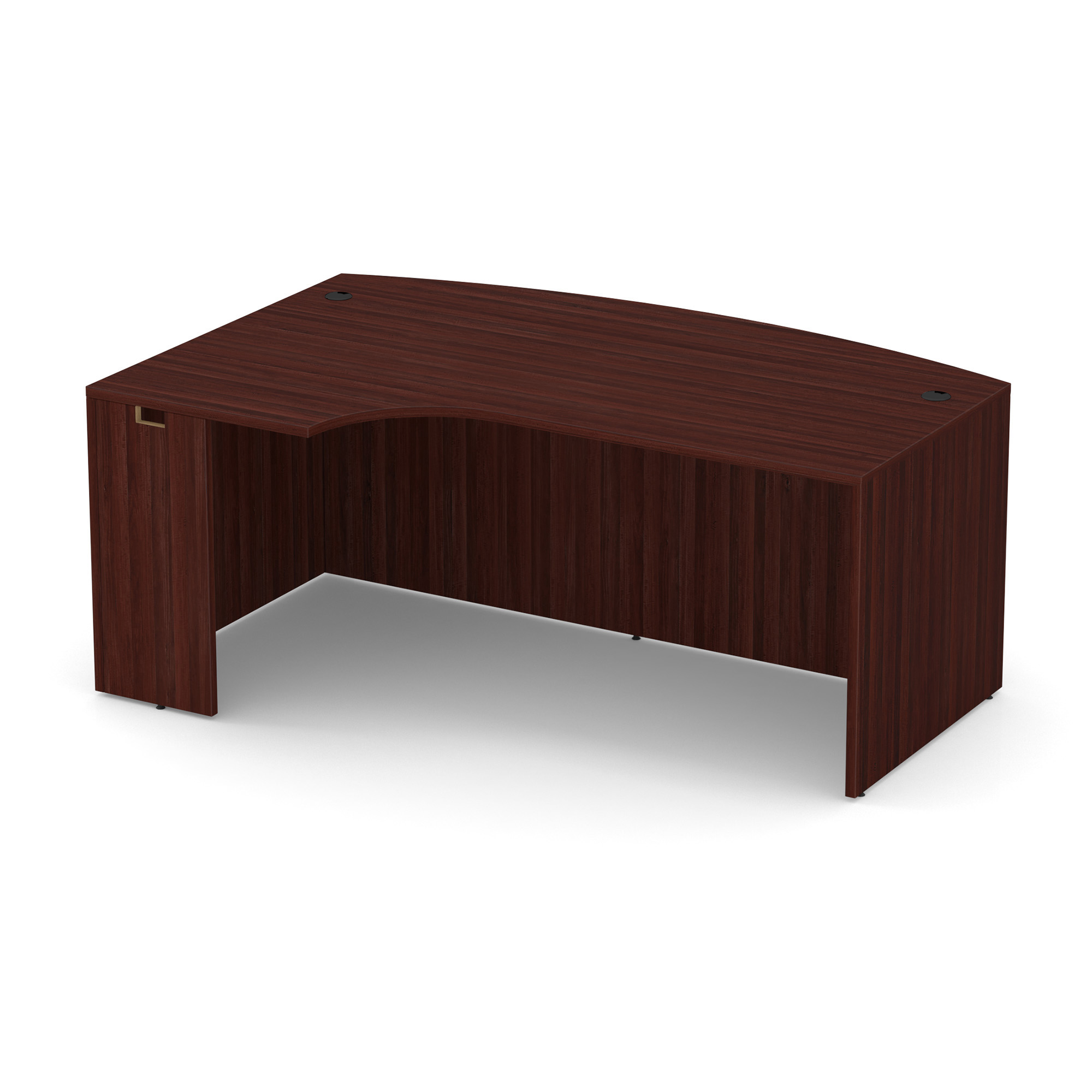 OfficeSource | OS Laminate | Bow Front Desk Shell with Left Corner Extension - Mahogany